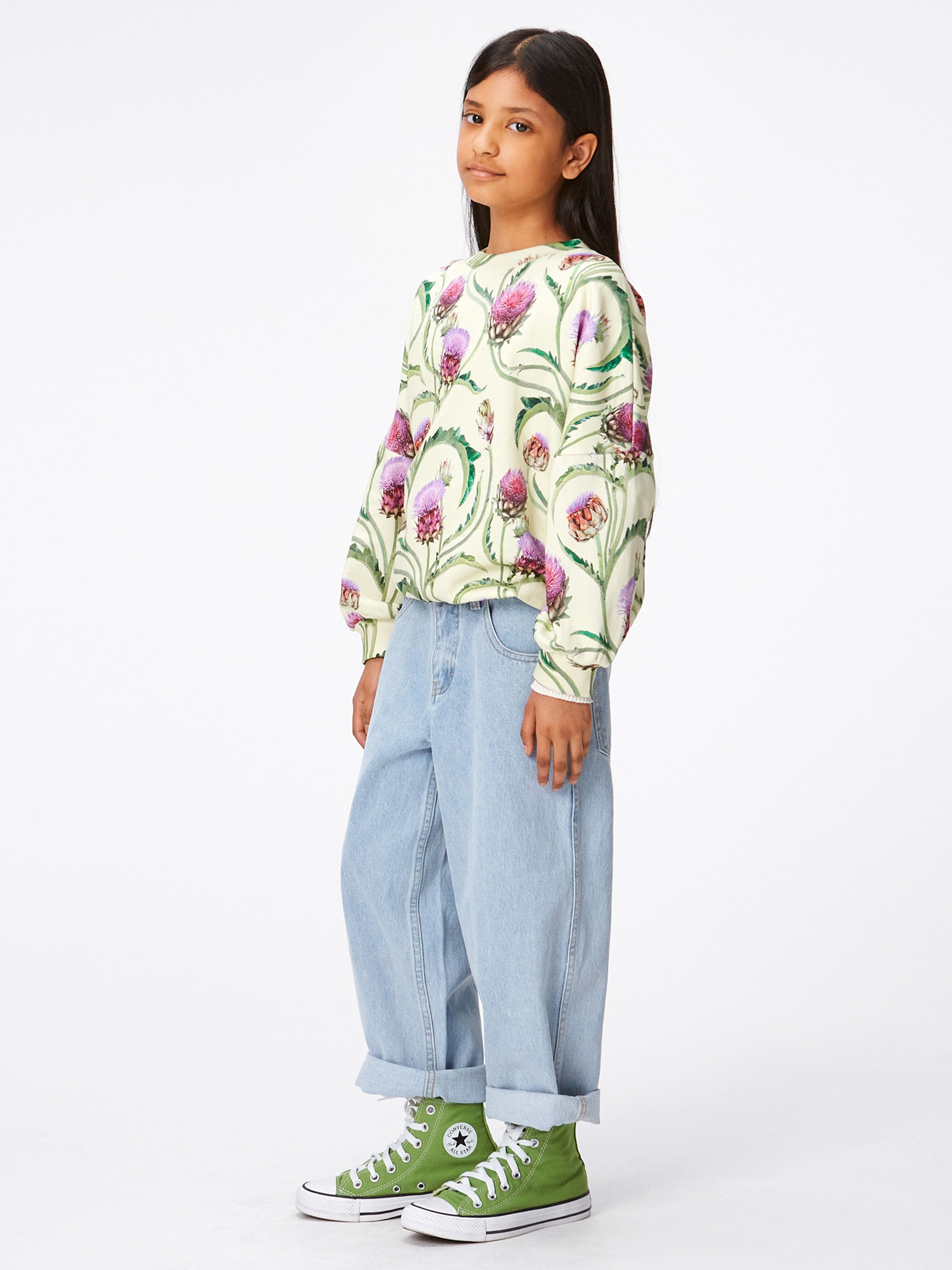 Molo Girls Artichoke Flower Sweatshirt in Green