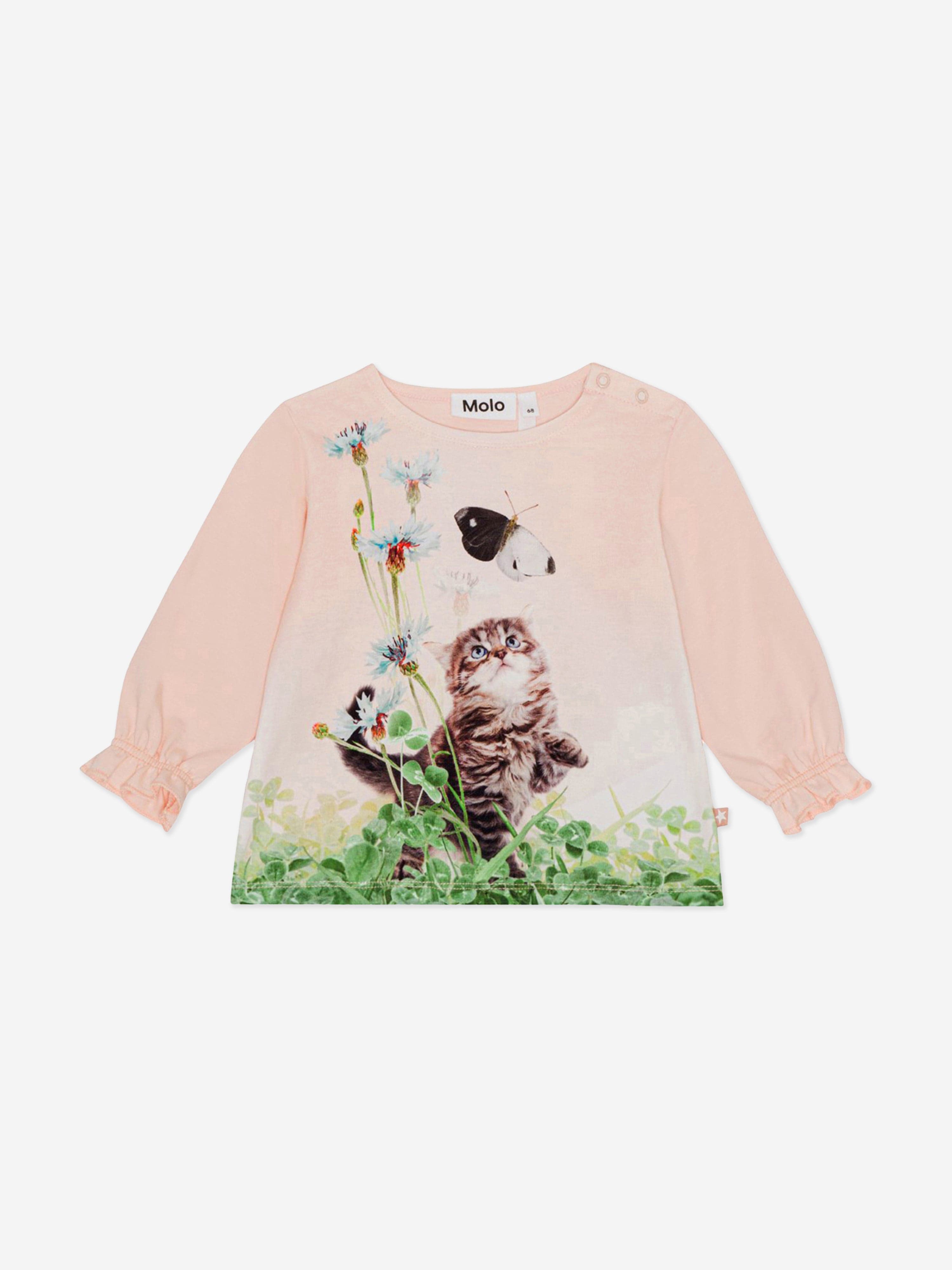 Molo Baby Girls Kitten Long Sleeve T-Shirt in Pink