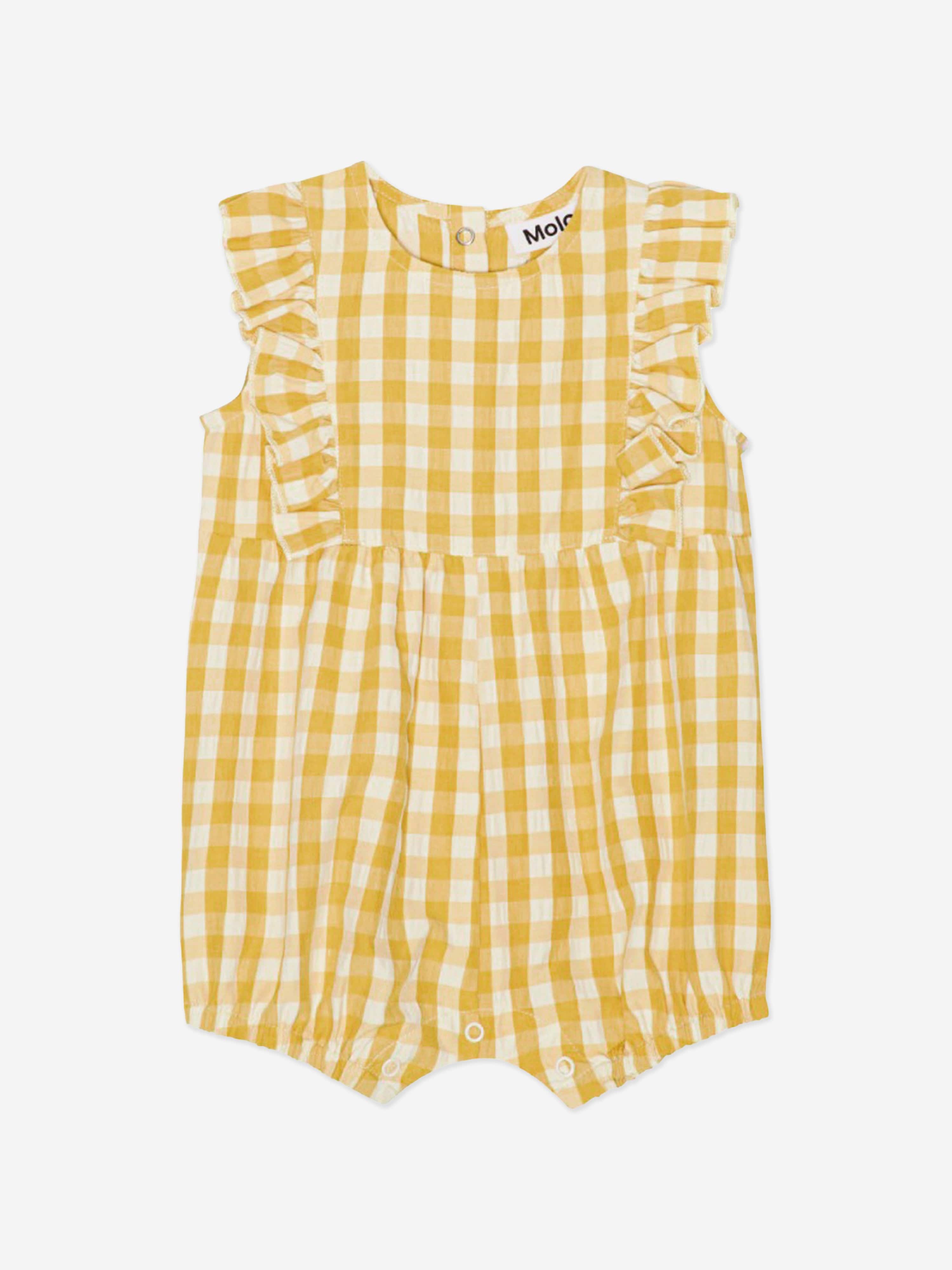 Molo Baby Girls Gingham Romper in Yellow