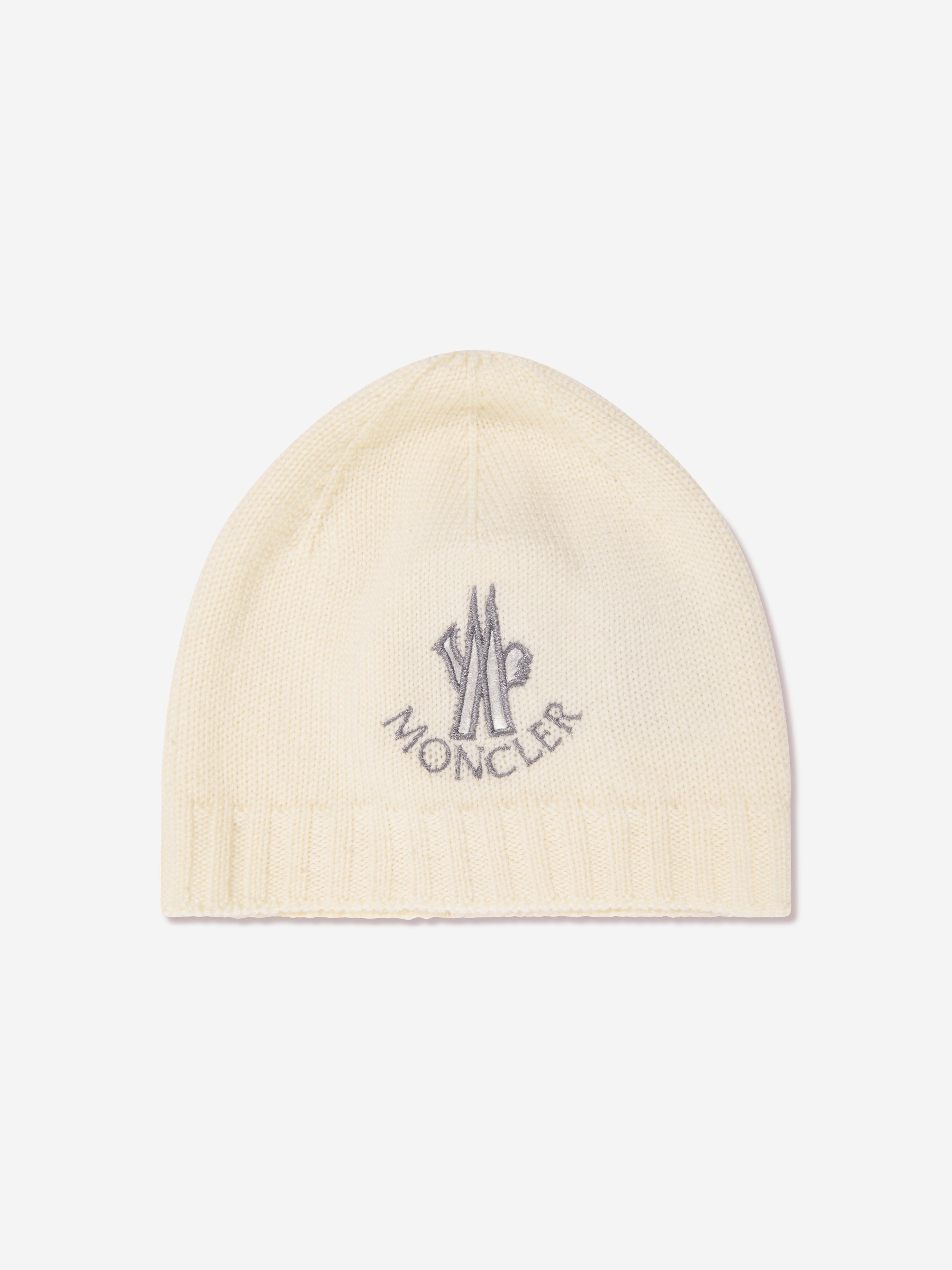 Moncler Enfant Baby Logo Beanie Hat in Ivory