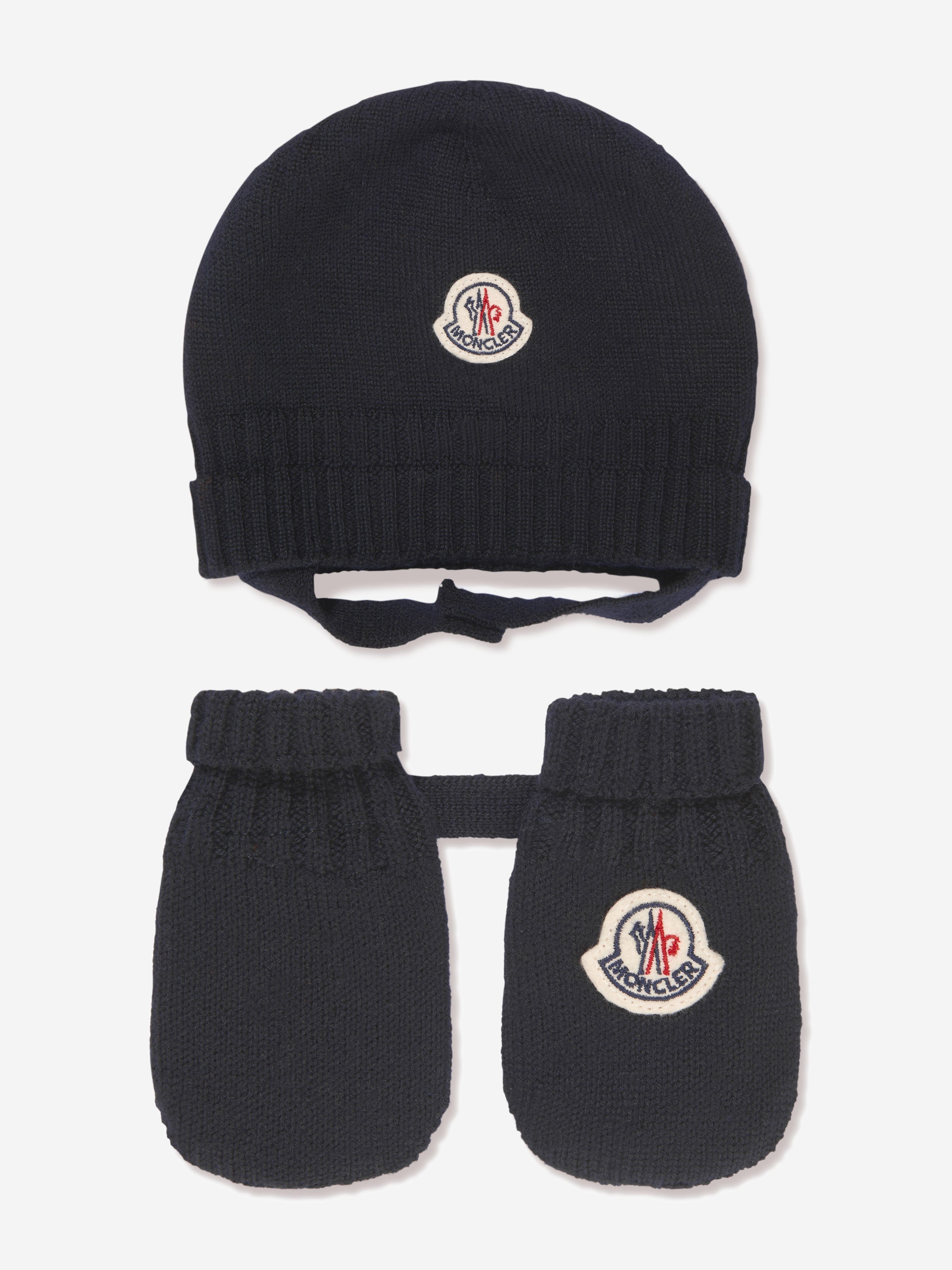 Moncler Enfant Baby Hat And Mittens Set in Navy