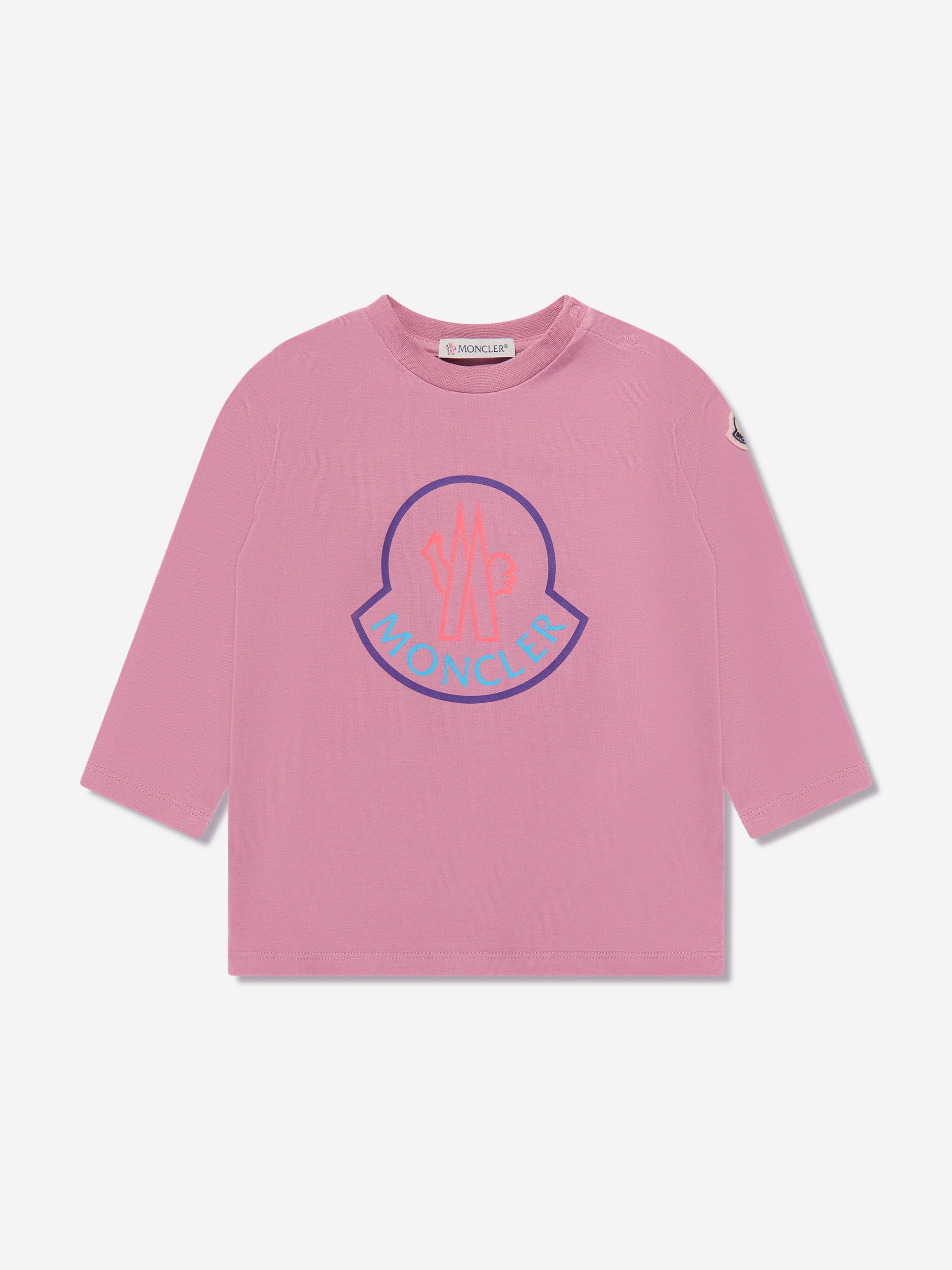 Moncler Enfant Baby Girls Long Sleeve Logo T-Shirt in Pink