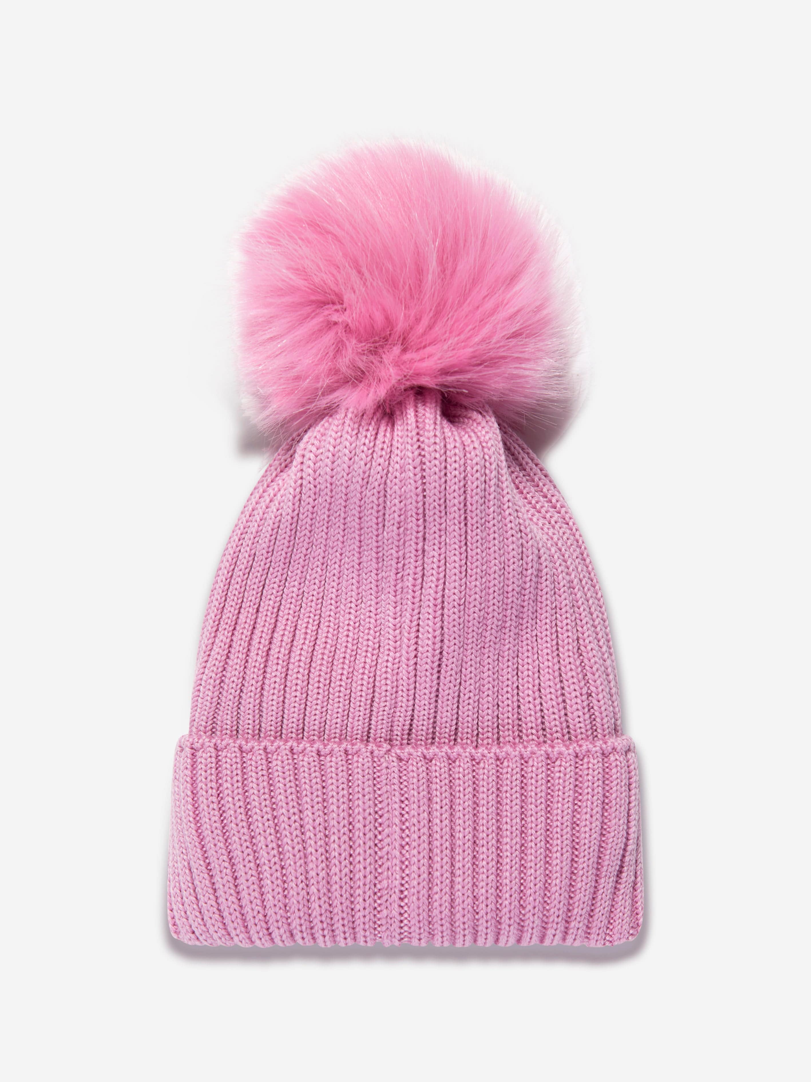 Moncler Enfant Girls Logo Pom Pom Hat in Pink