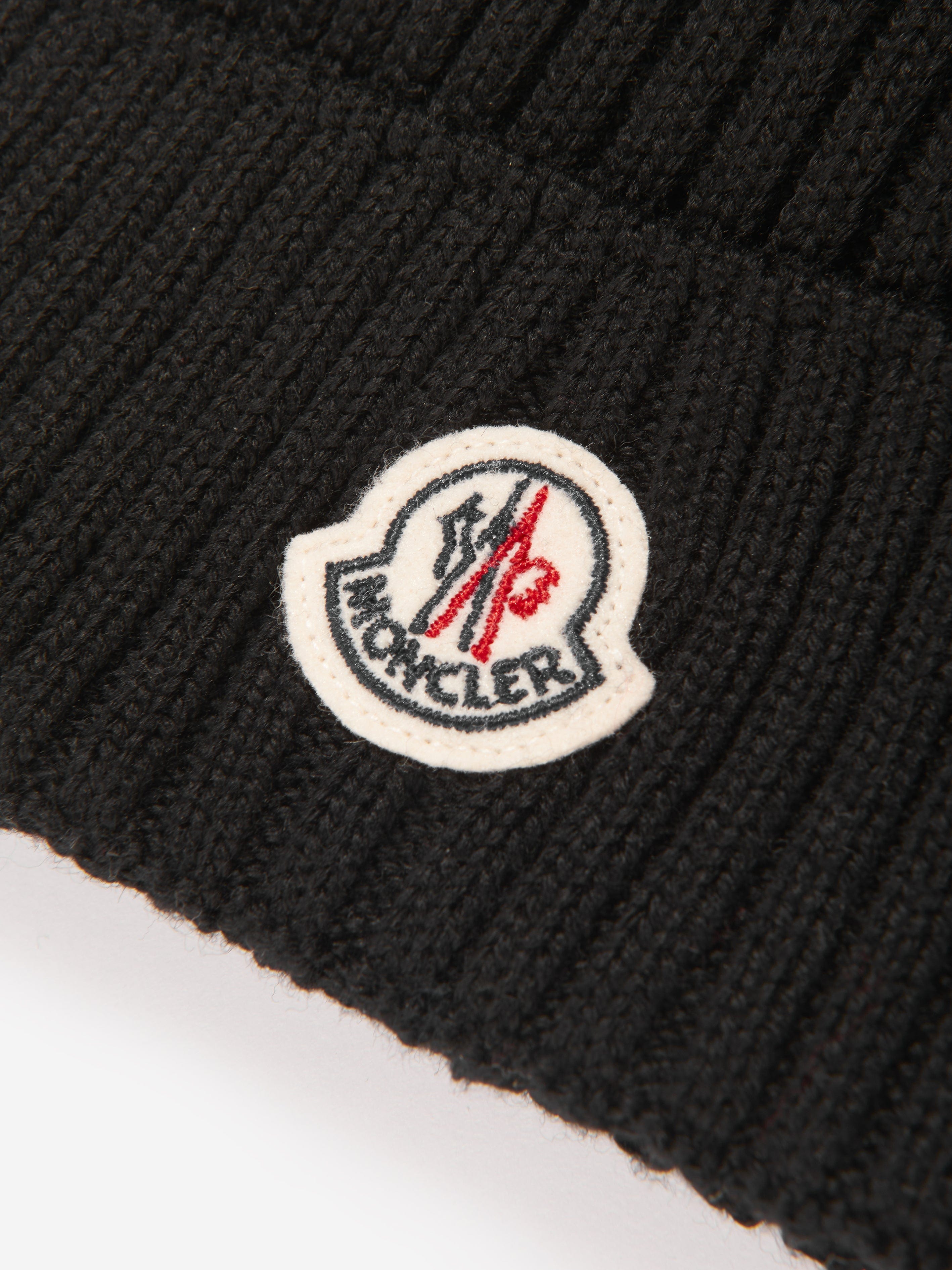 Moncler Enfant Girls Logo Pom Pom Hat in Black