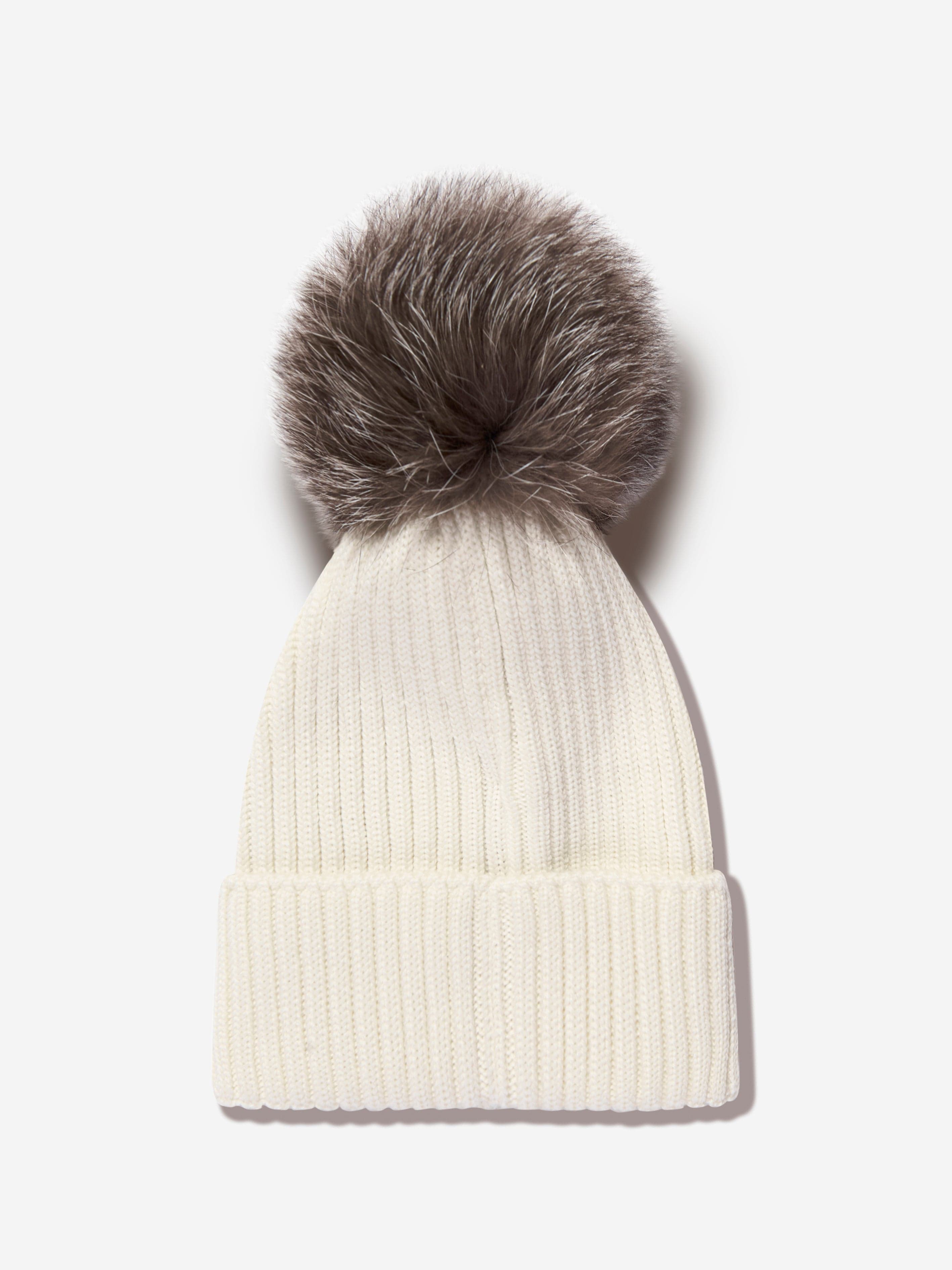 Moncler Enfant Girls Wool Pom Pom Hat in Ivory