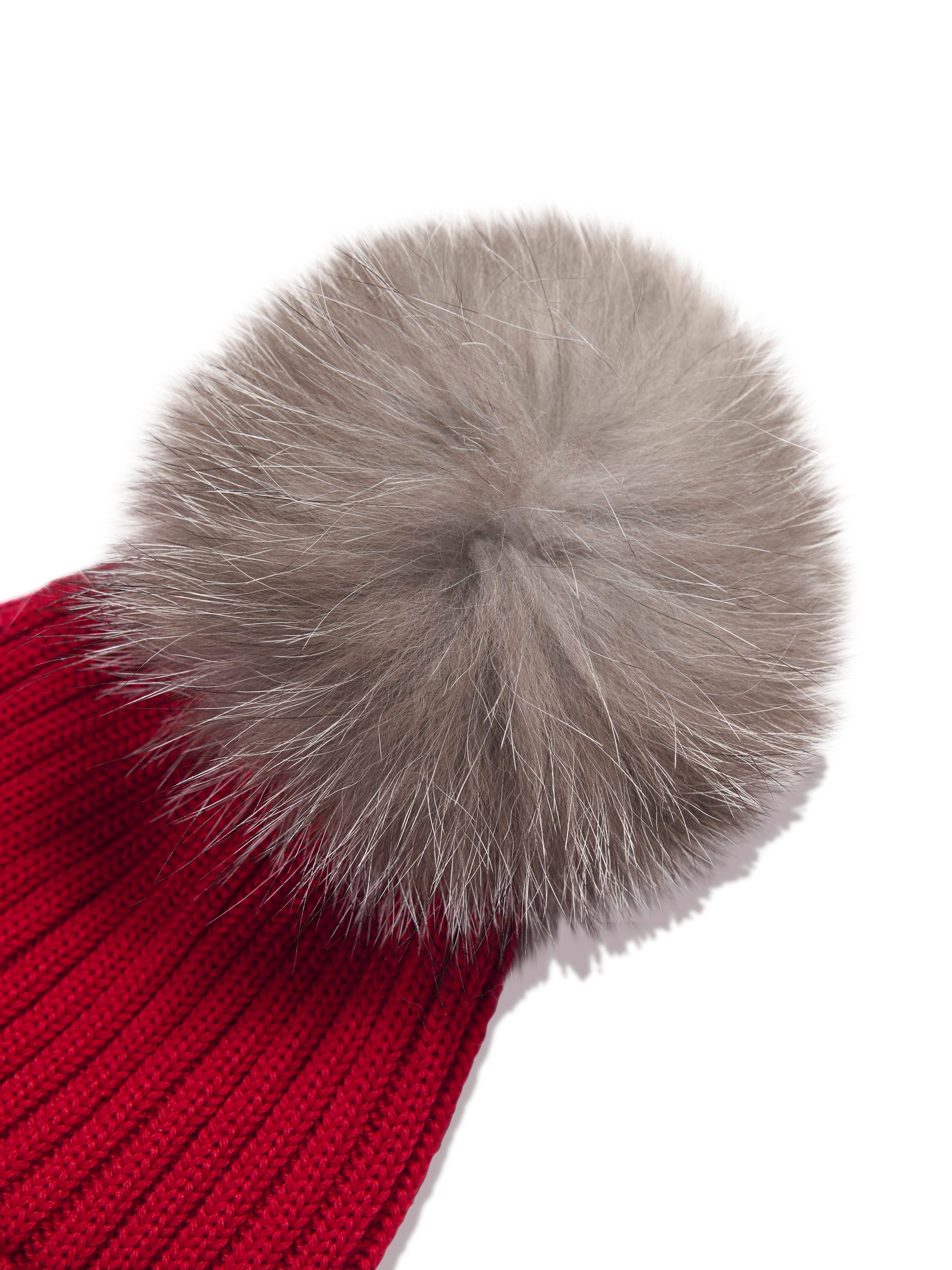 Moncler Enfant Girls Wool Pom Pom Hat in Red