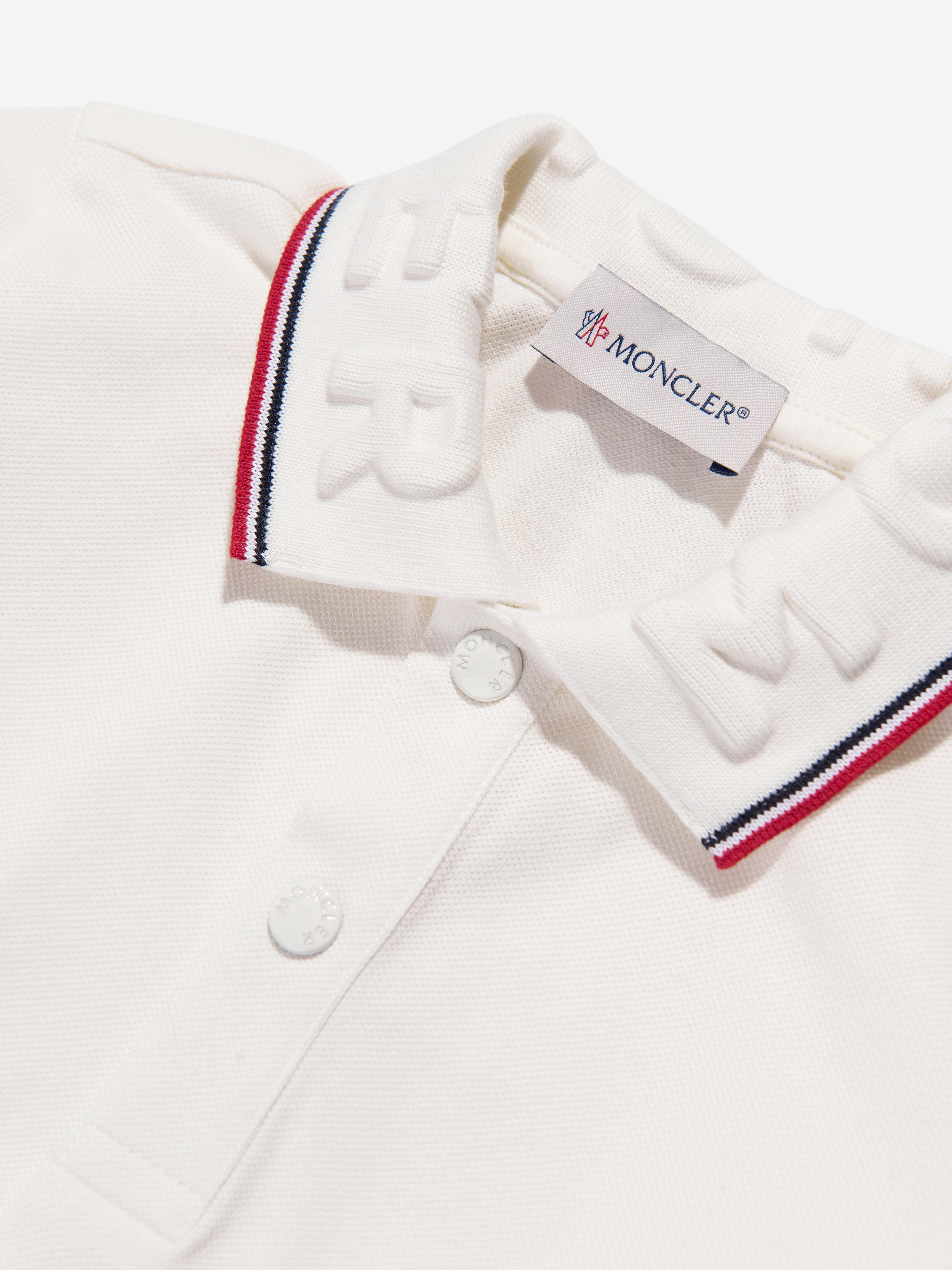 Moncler Enfant Boys Long Sleeve Polo Shirt in Ivory