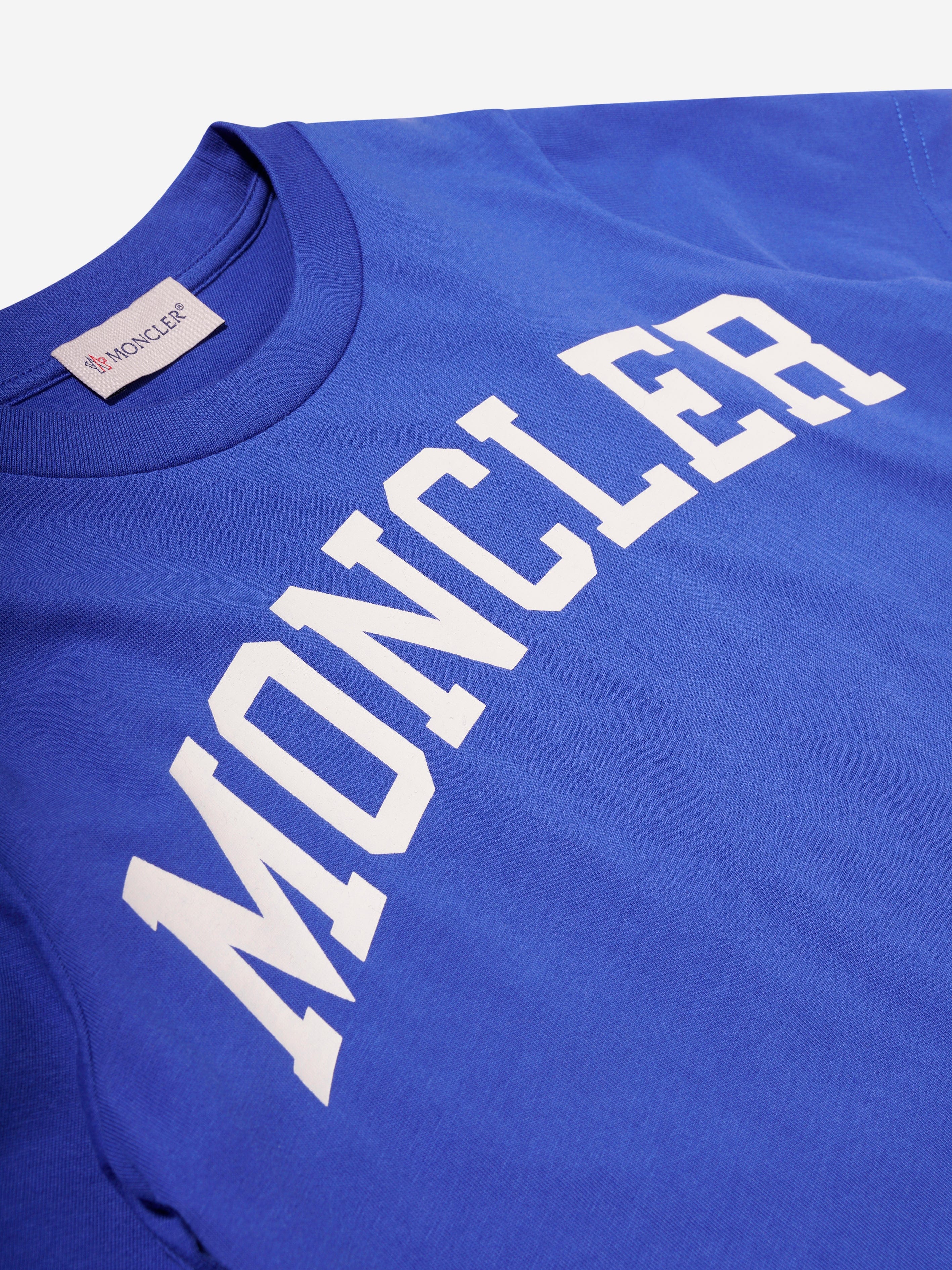 Moncler Enfant Boys Logo Print T-Shirt in Blue