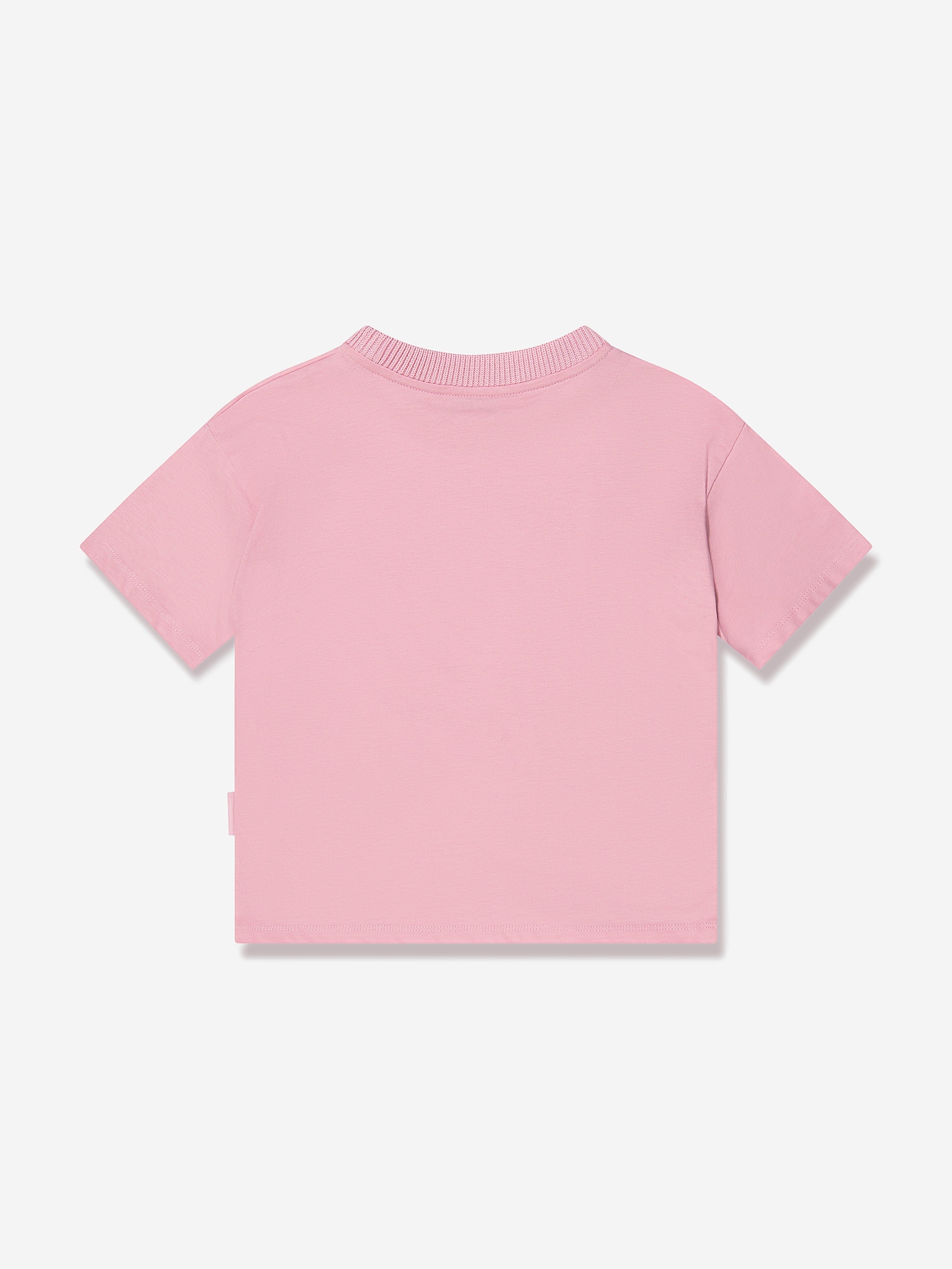 Moncler Enfant Girls Logo Print T-Shirt in Pink