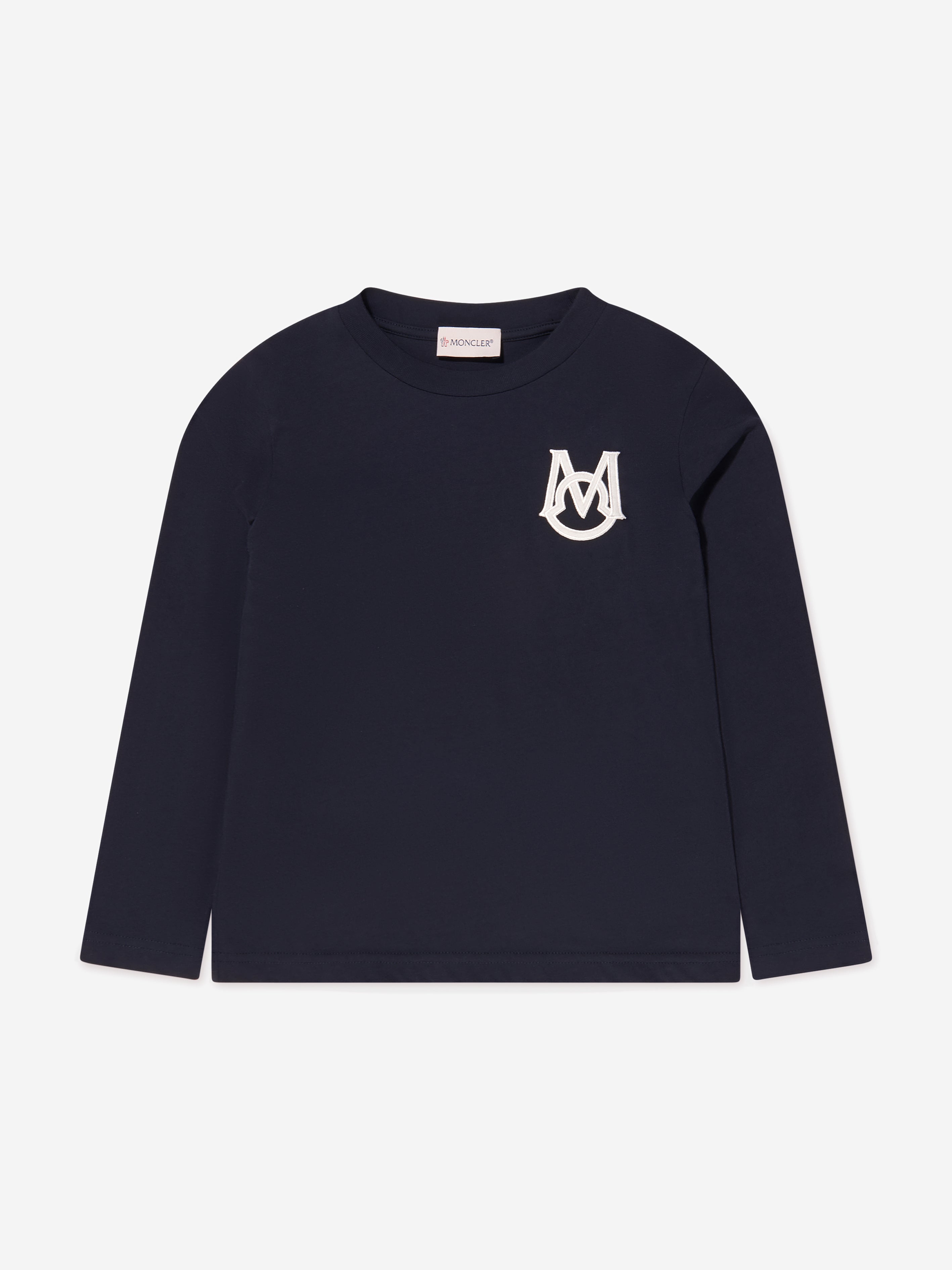 Moncler Enfant Boys Long Sleeve Logo T-Shirt in Navy