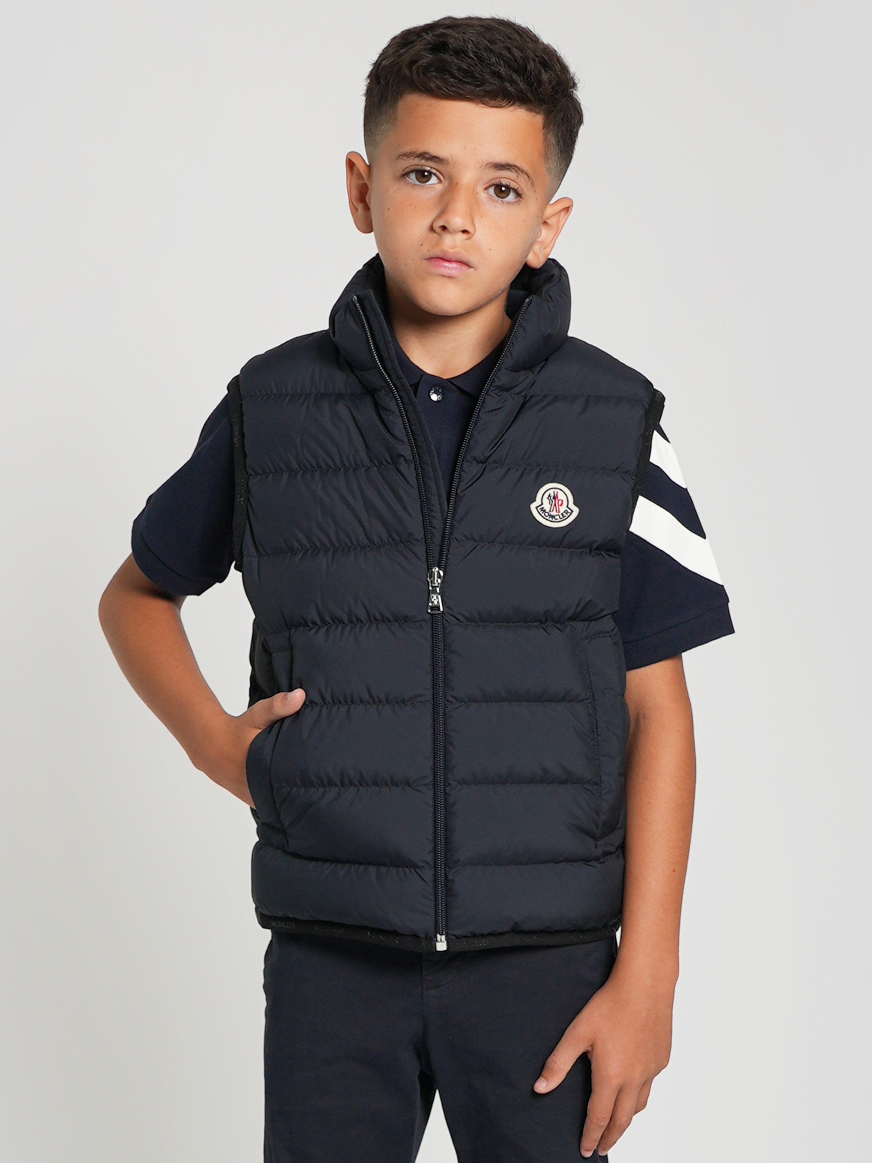 Moncler Enfant Boys Down Padded Contrin Gilet in Navy