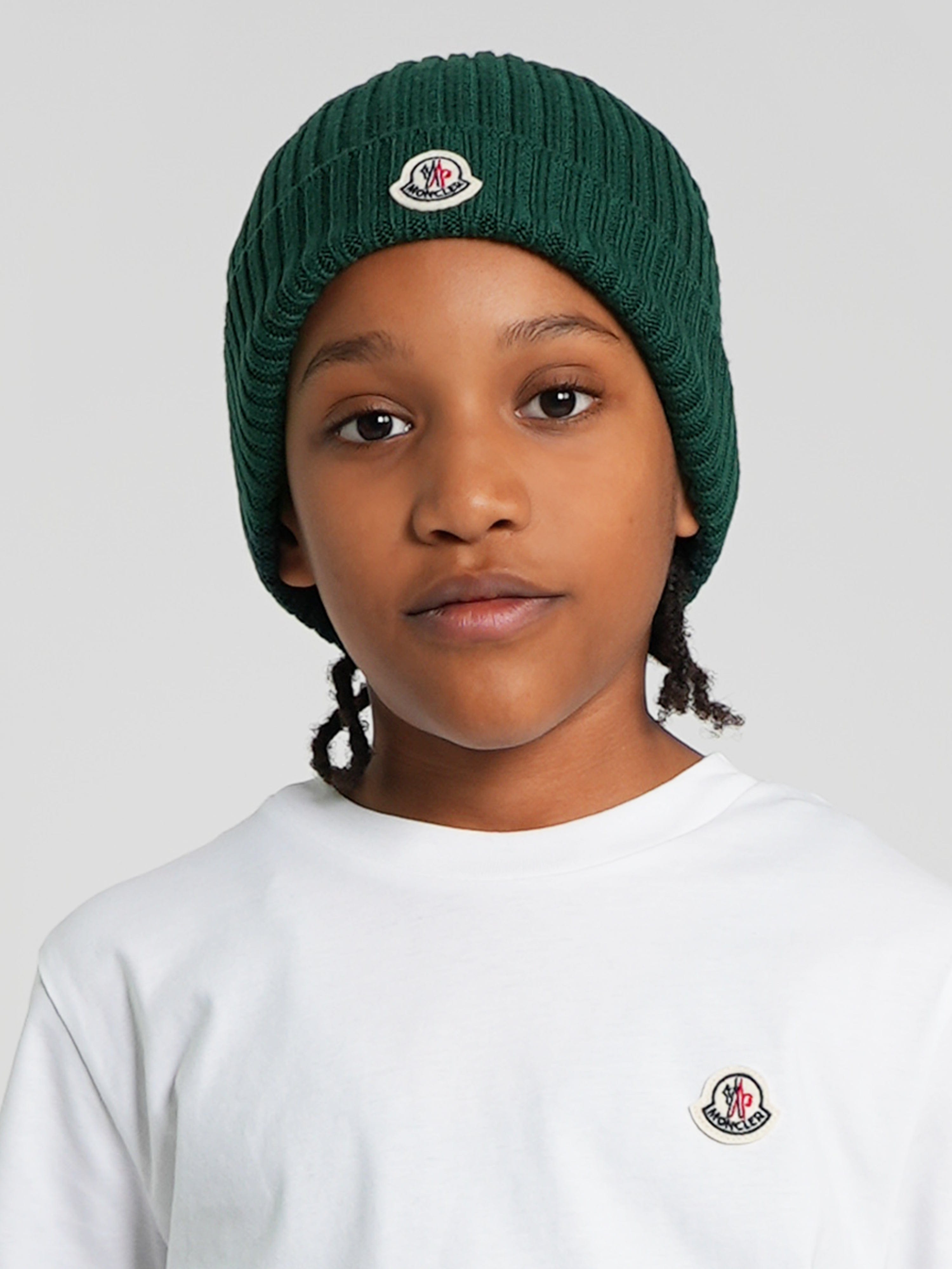 Moncler Enfant Boys Wool Beanie Hat in Green