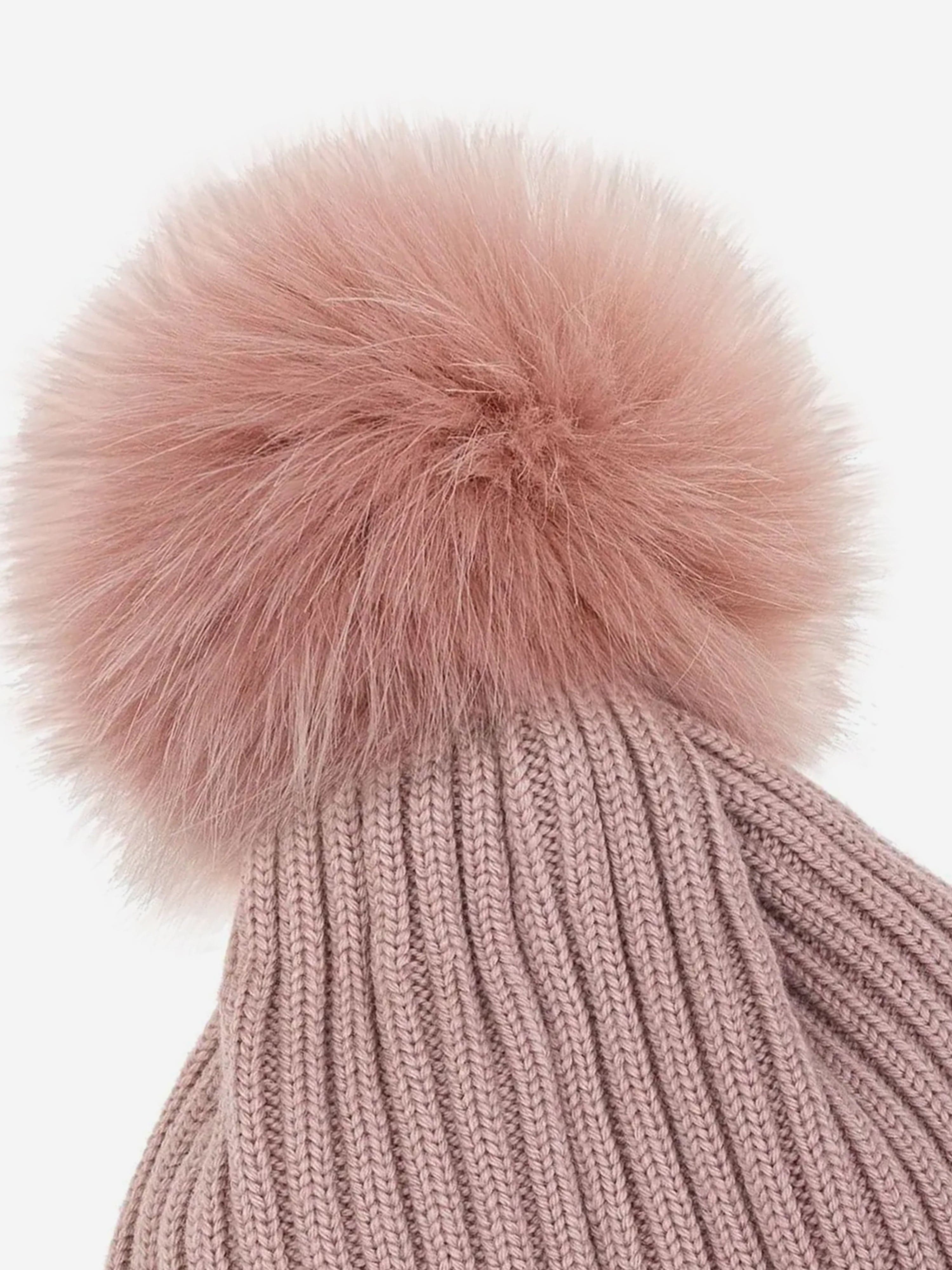 Moncler Enfant Girls Wool Pom Pom Hat in Pink