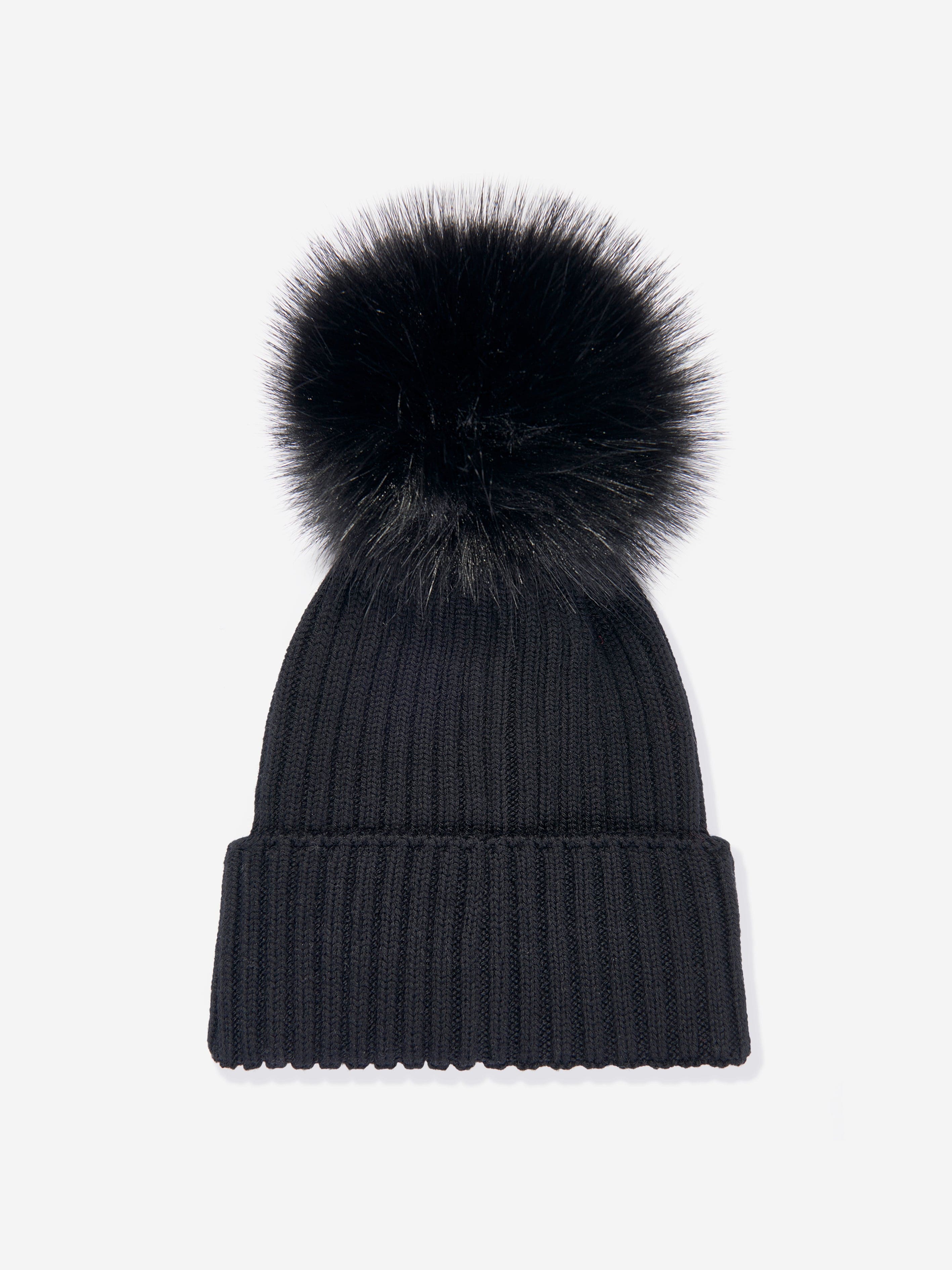 Moncler Enfant Girls Wool Pom Pom Hat in Black