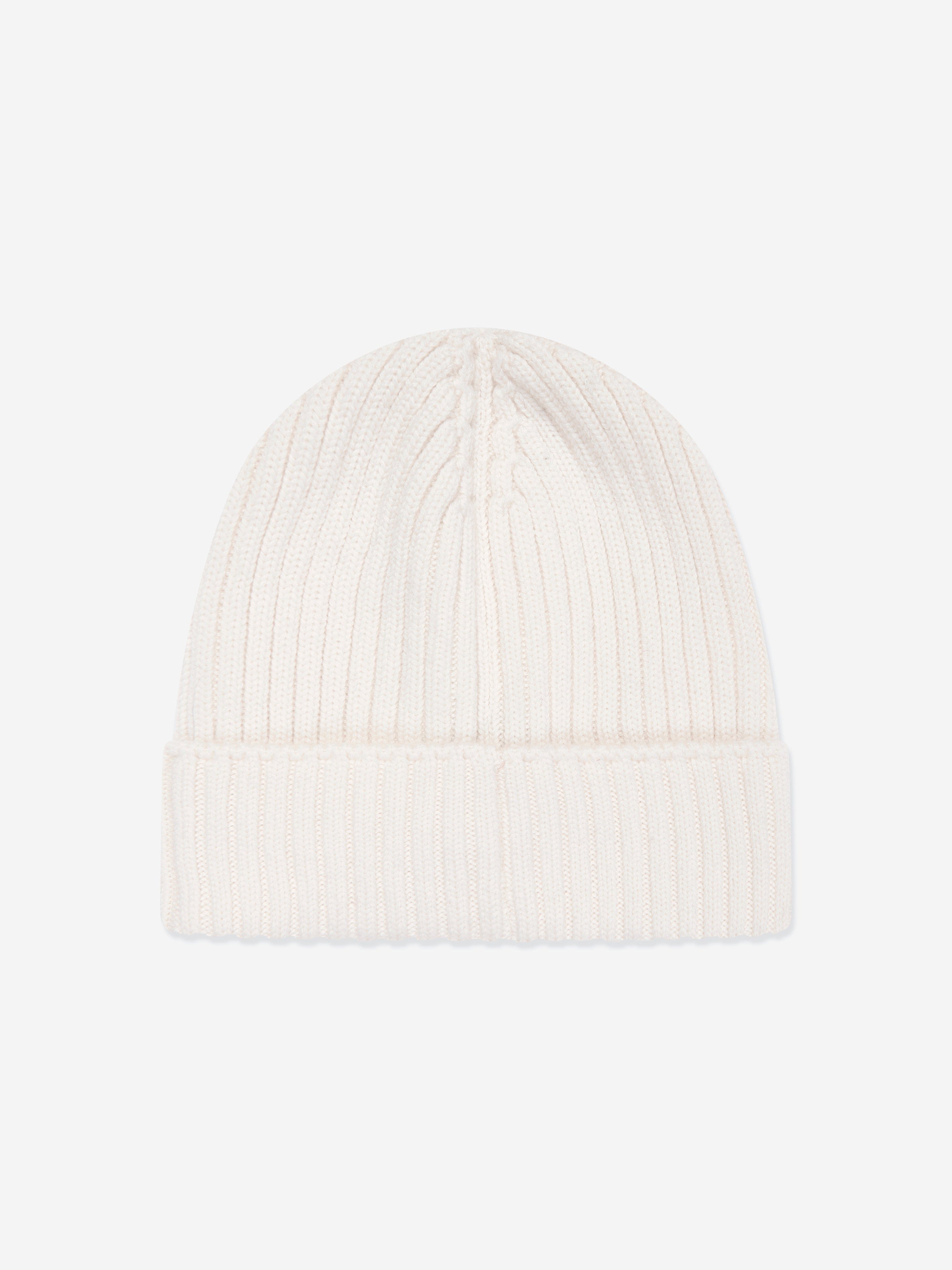 Moncler Enfant Girls Wool Beanie Hat in Ivory