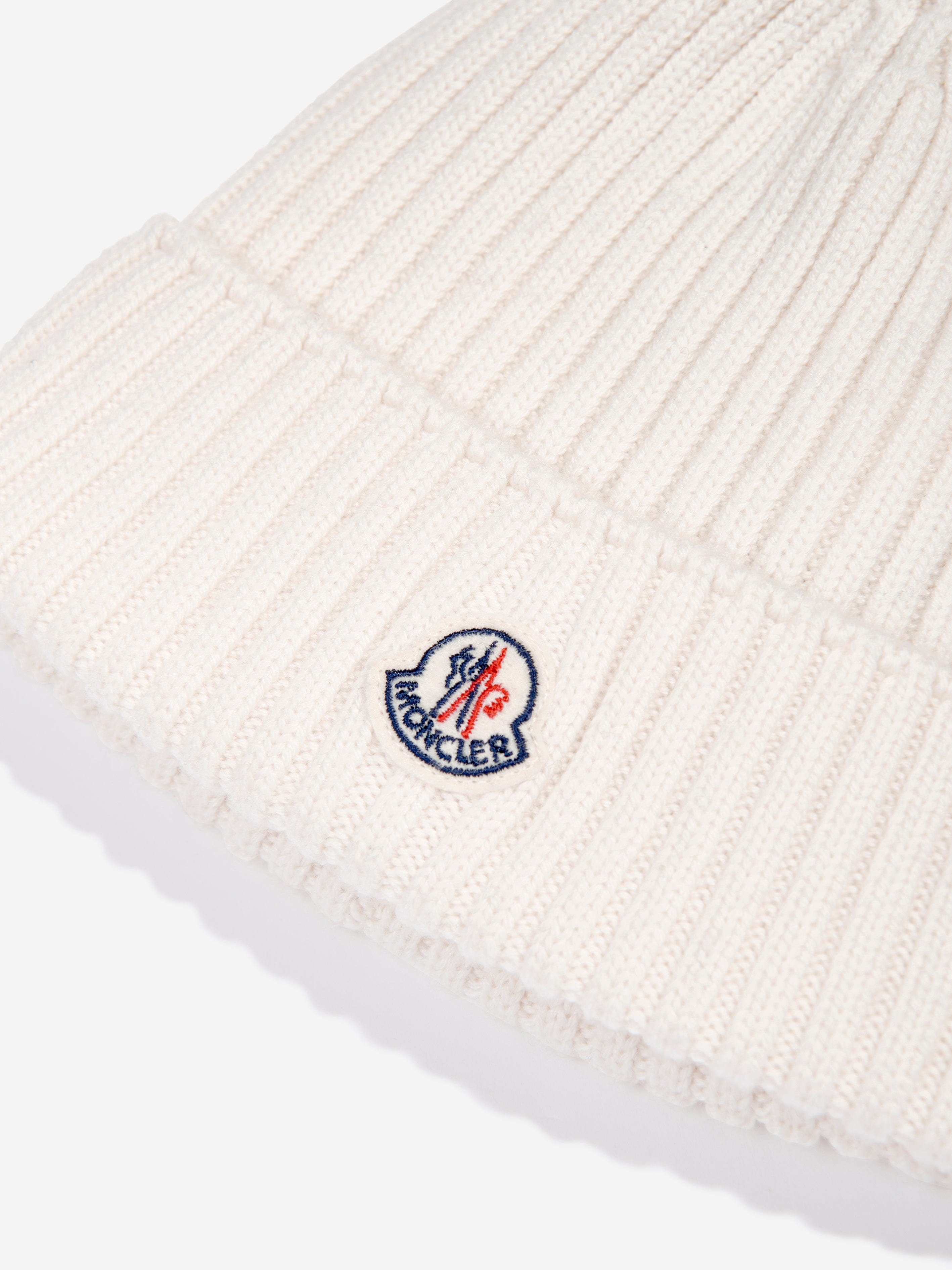 Moncler Enfant Girls Wool Beanie Hat in Ivory