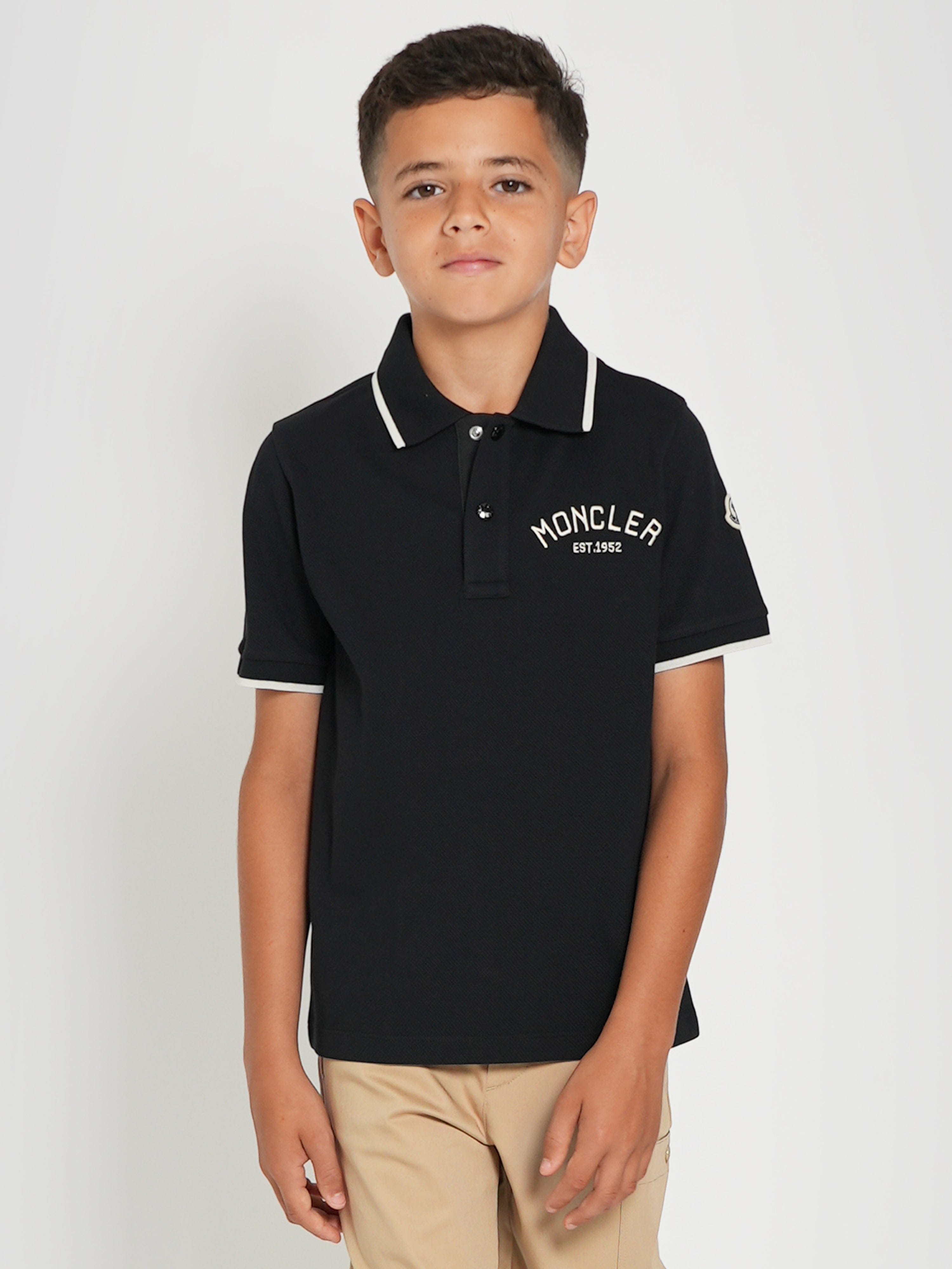 Moncler Enfant Boys Embroidered Logo Polo Shirt in Black