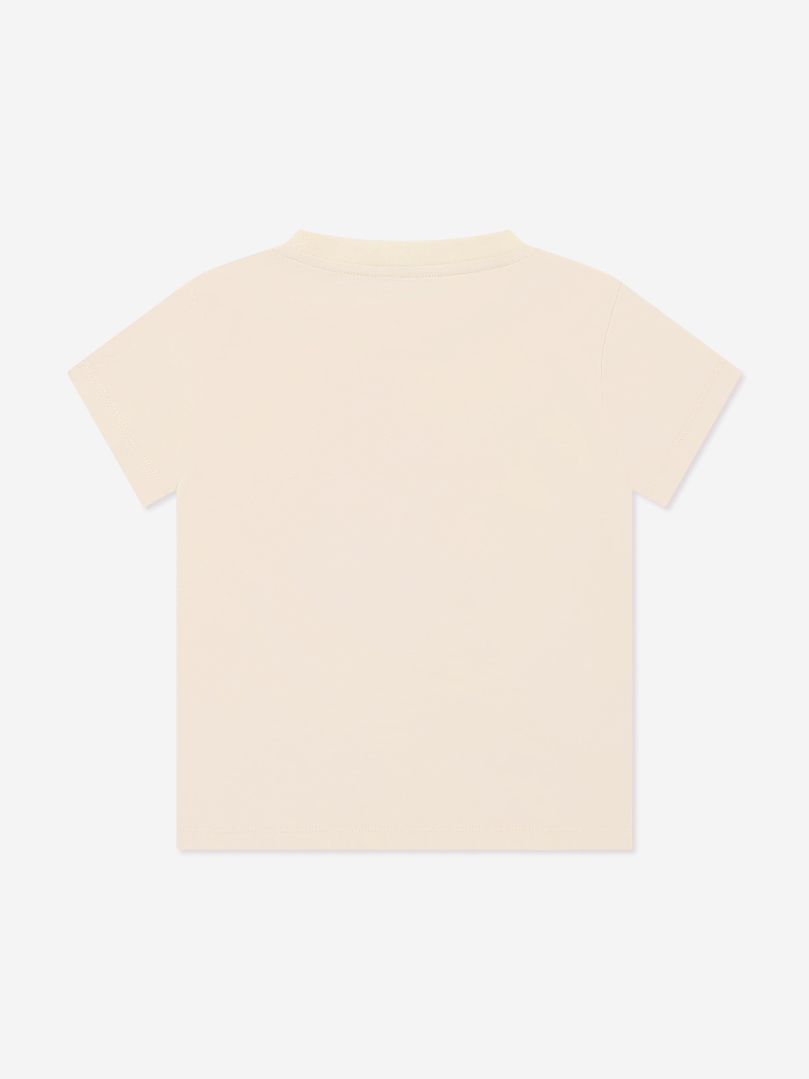 Moncler Enfant Girls Bear Motif Logo T-Shirt in Ivory