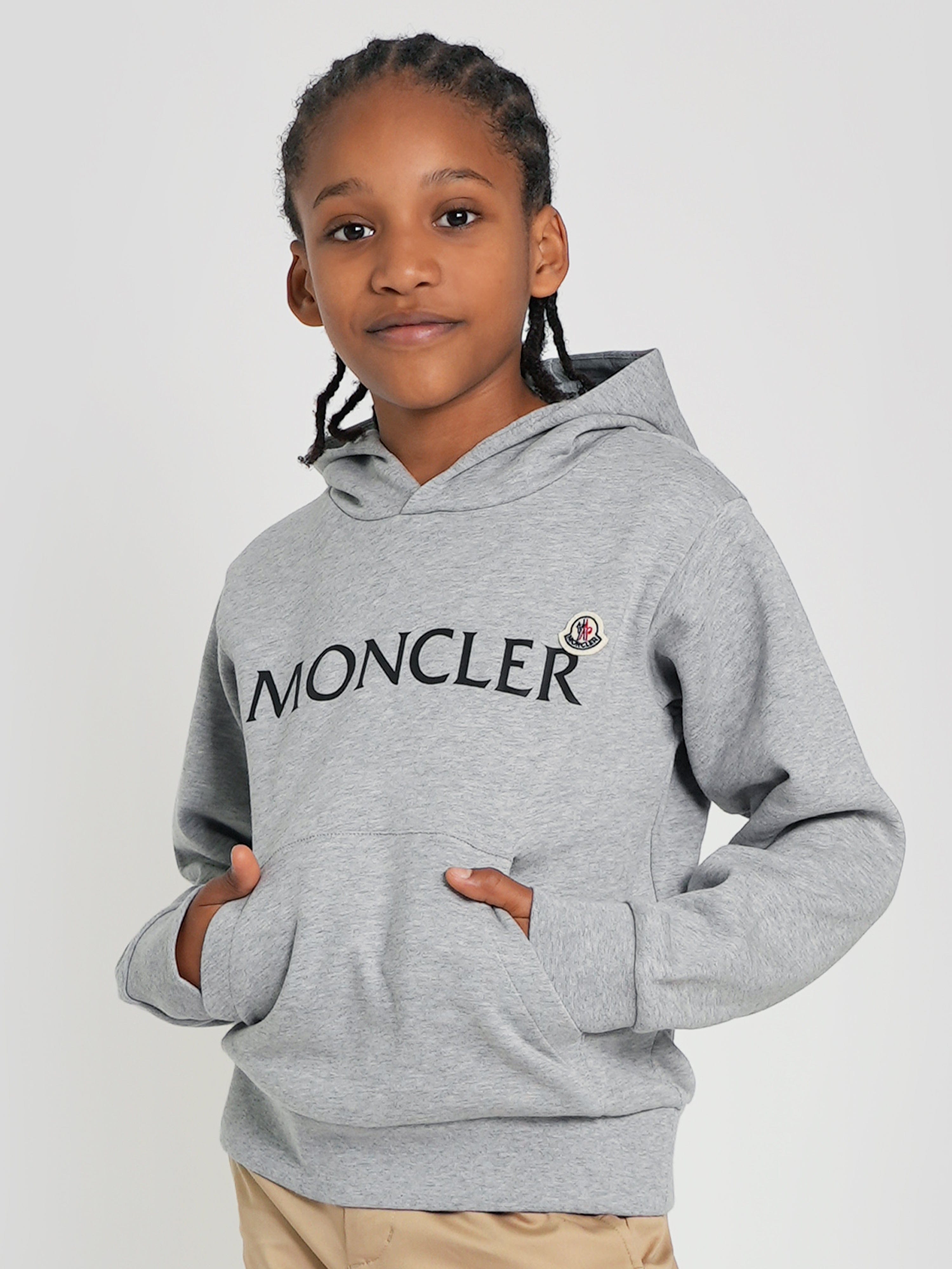 Moncler Enfant Boys Logo Hoodie in Grey