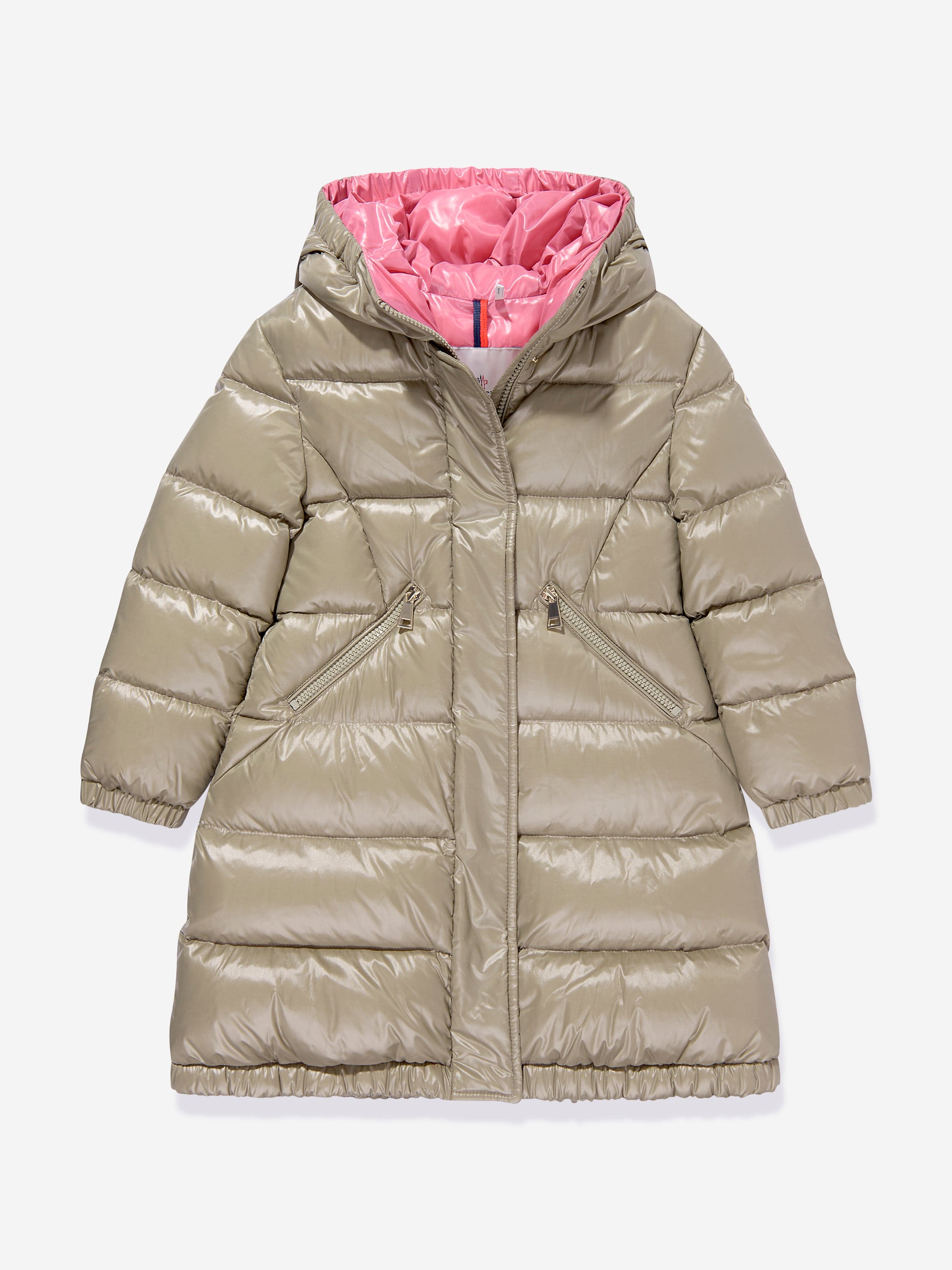 Moncler Enfant Girls Down Padded Bellevue Long Coat in Beige