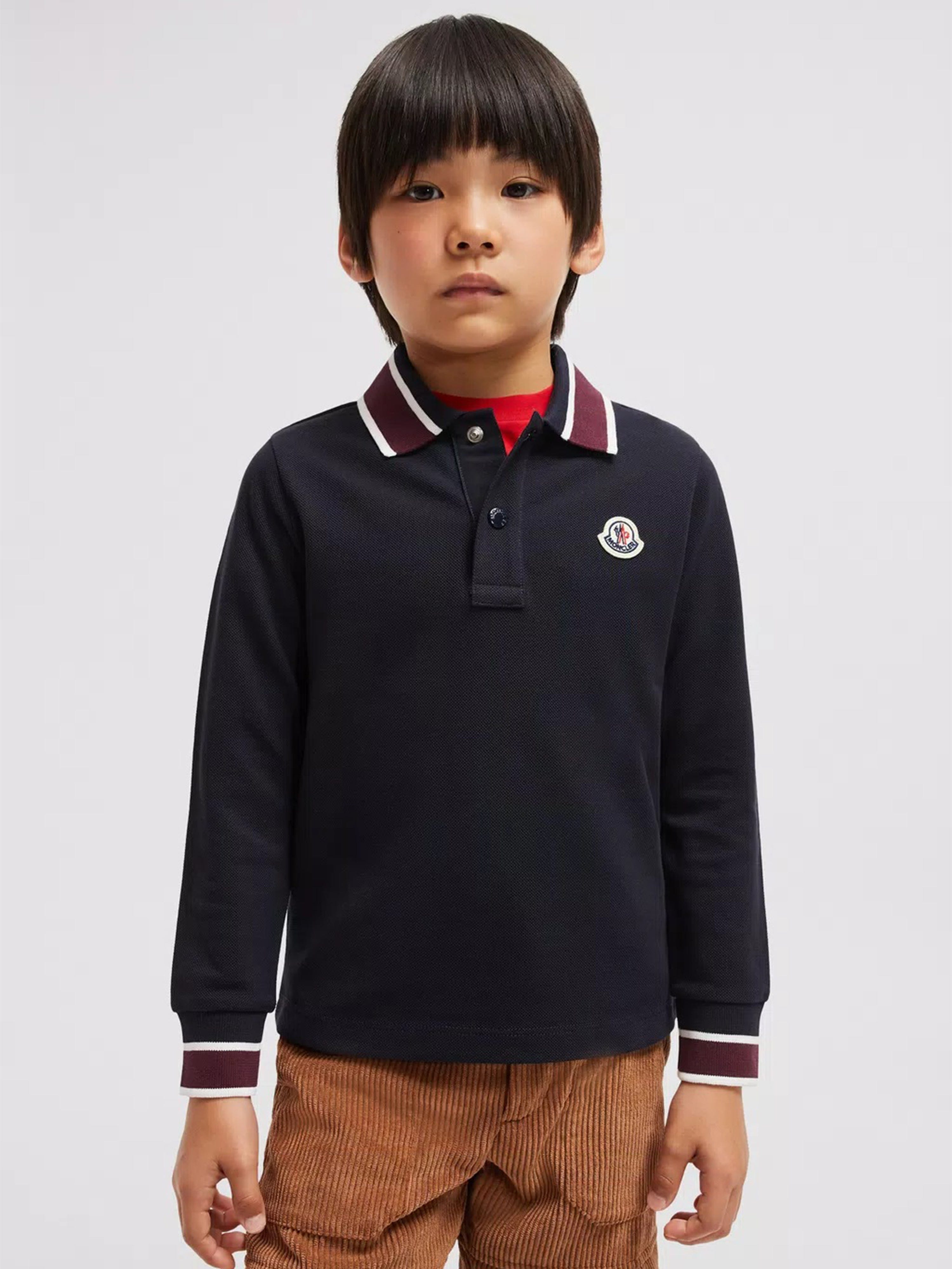 Moncler Enfant Boys Long Sleeve Polo Shirt in Navy