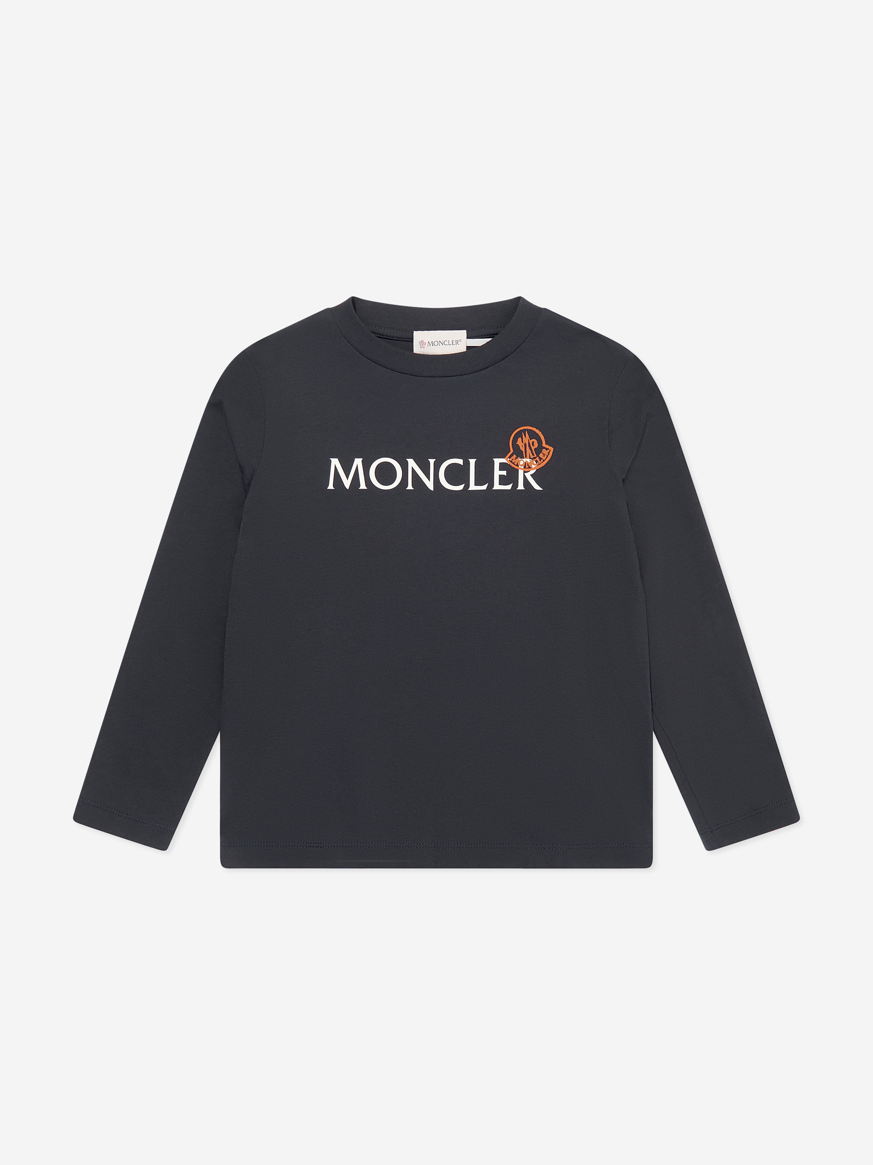 Moncler Enfant Boys Long Sleeve Logo T-Shirt in Navy