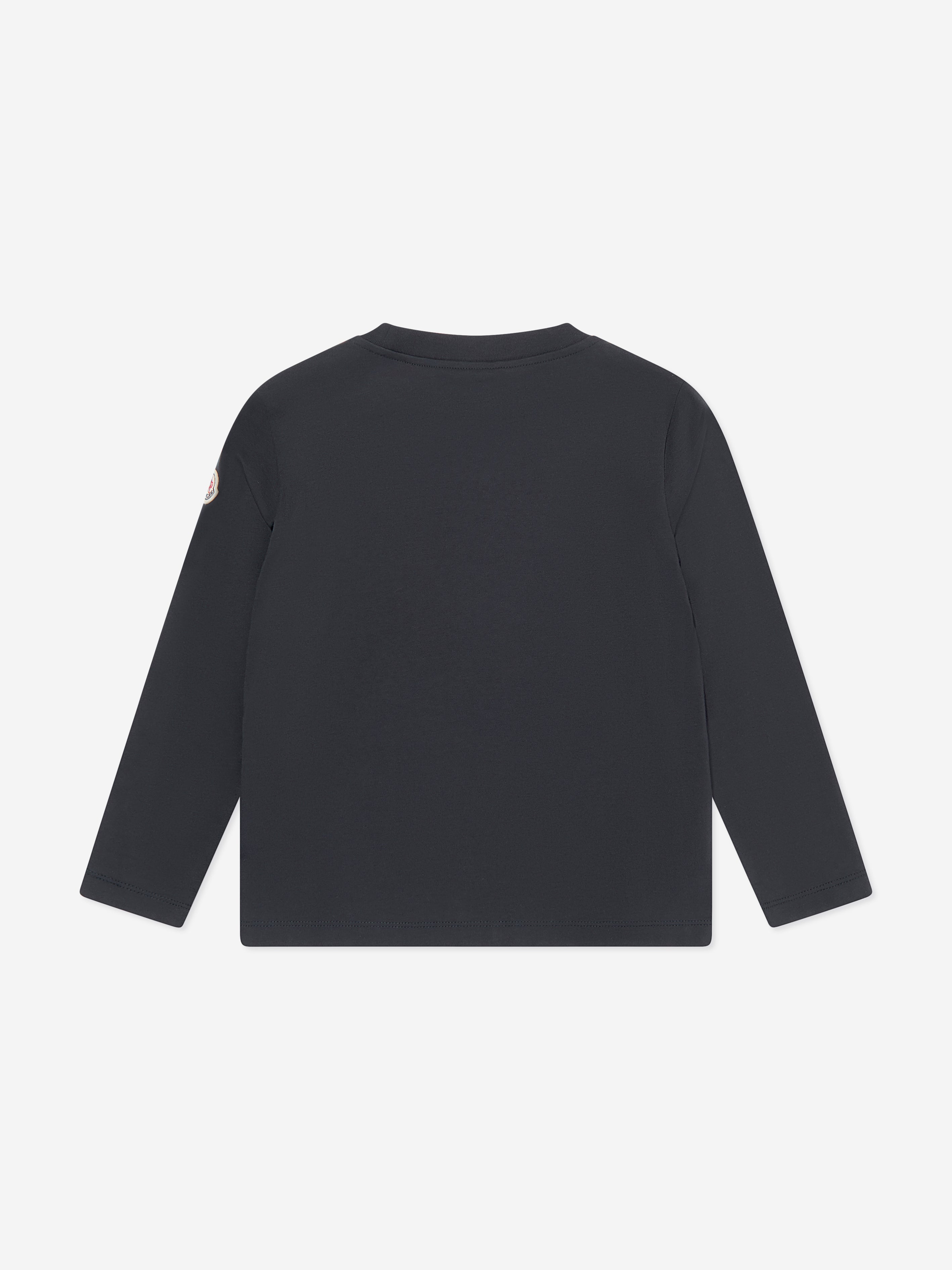 Moncler Enfant Boys Long Sleeve Logo T-Shirt in Navy