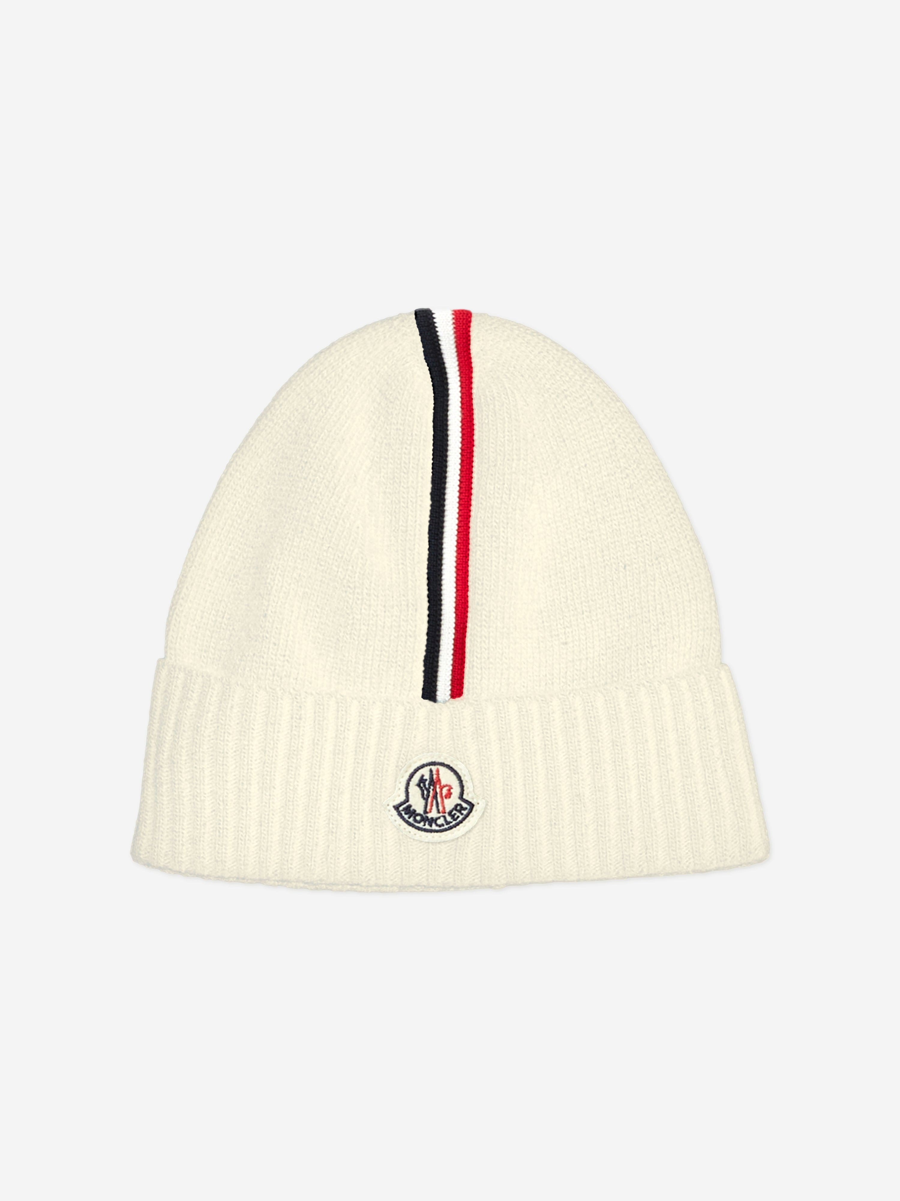 Moncler Enfant Kids Logo Beanie Hat in Ivory