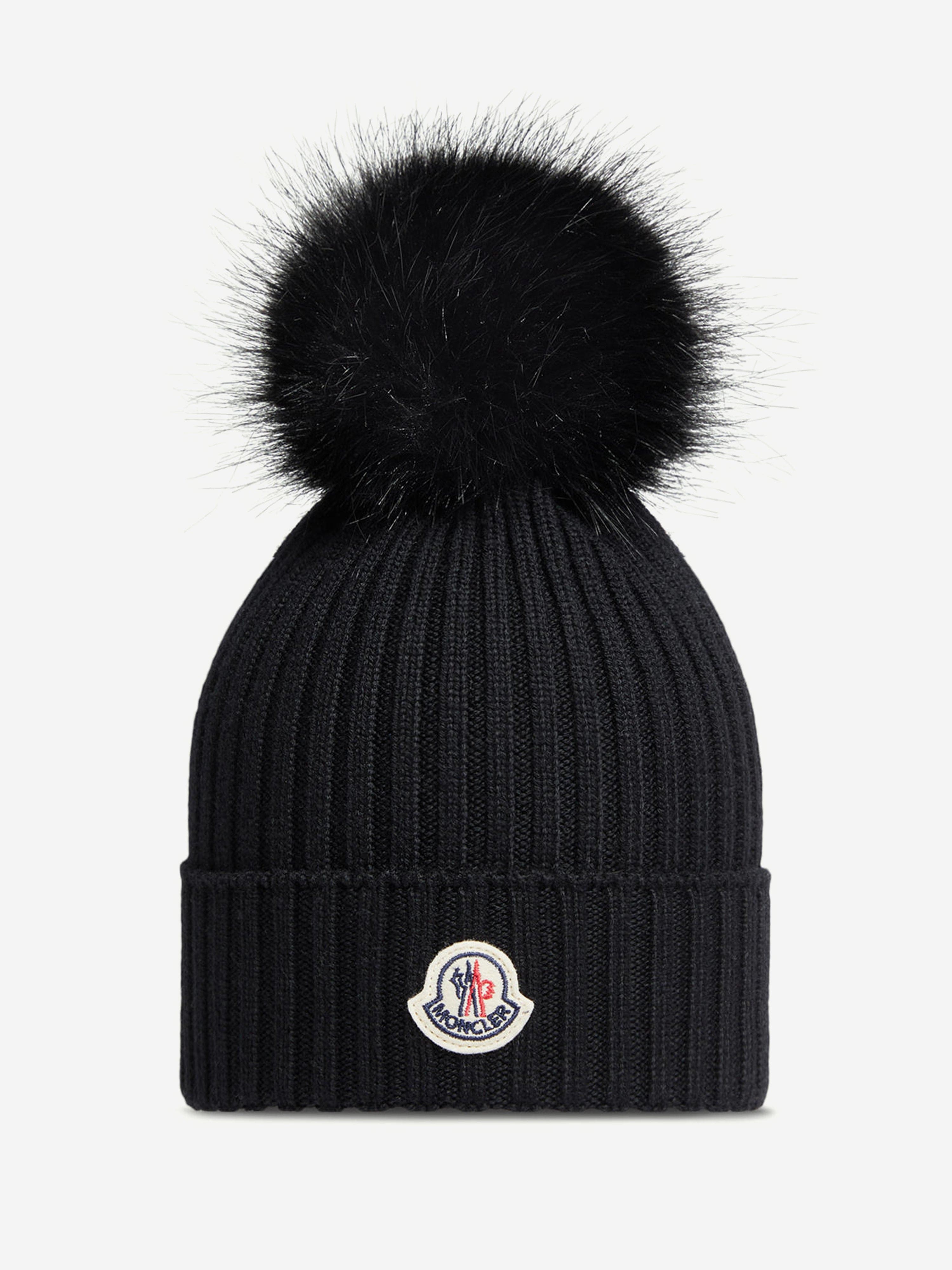 Moncler Enfant Girls Knitted Pom Pom Hat in Black