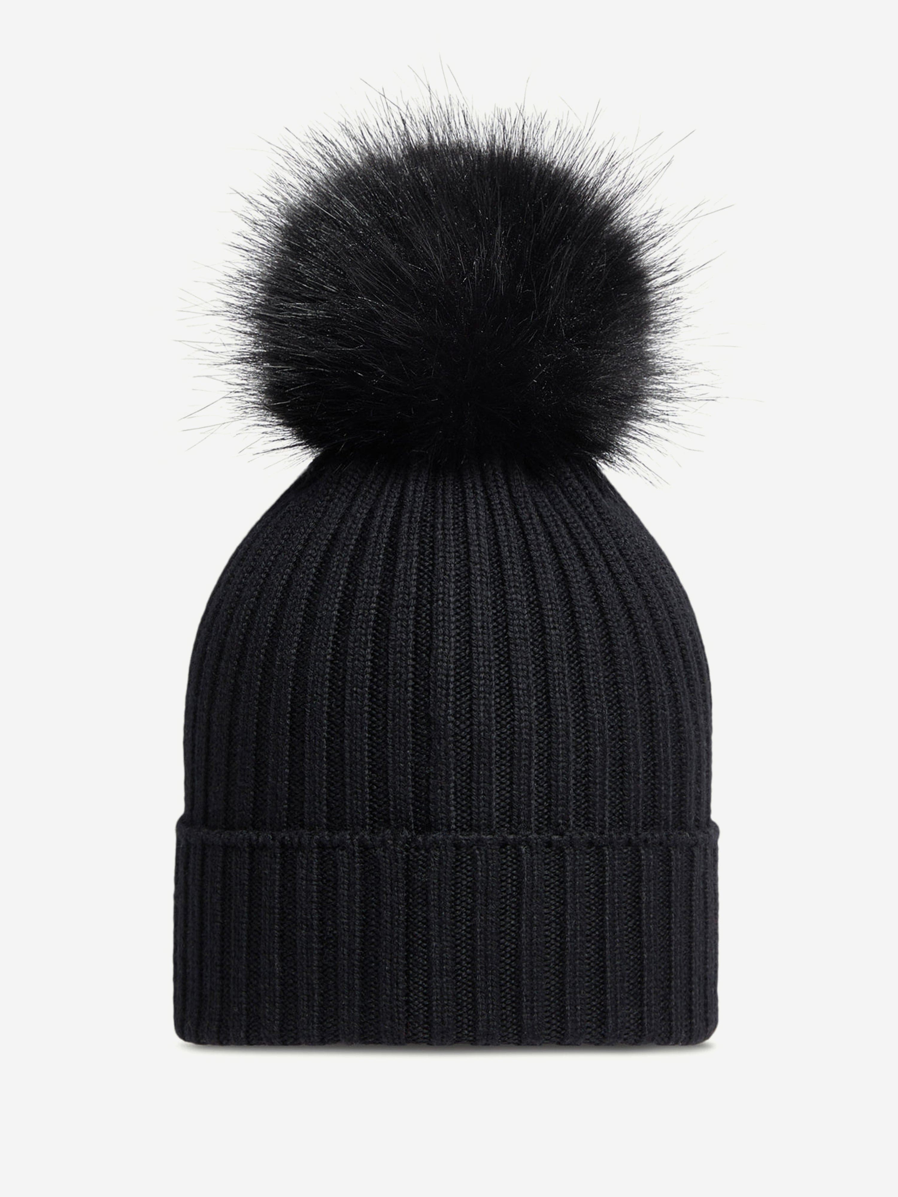Moncler Enfant Girls Knitted Pom Pom Hat in Black