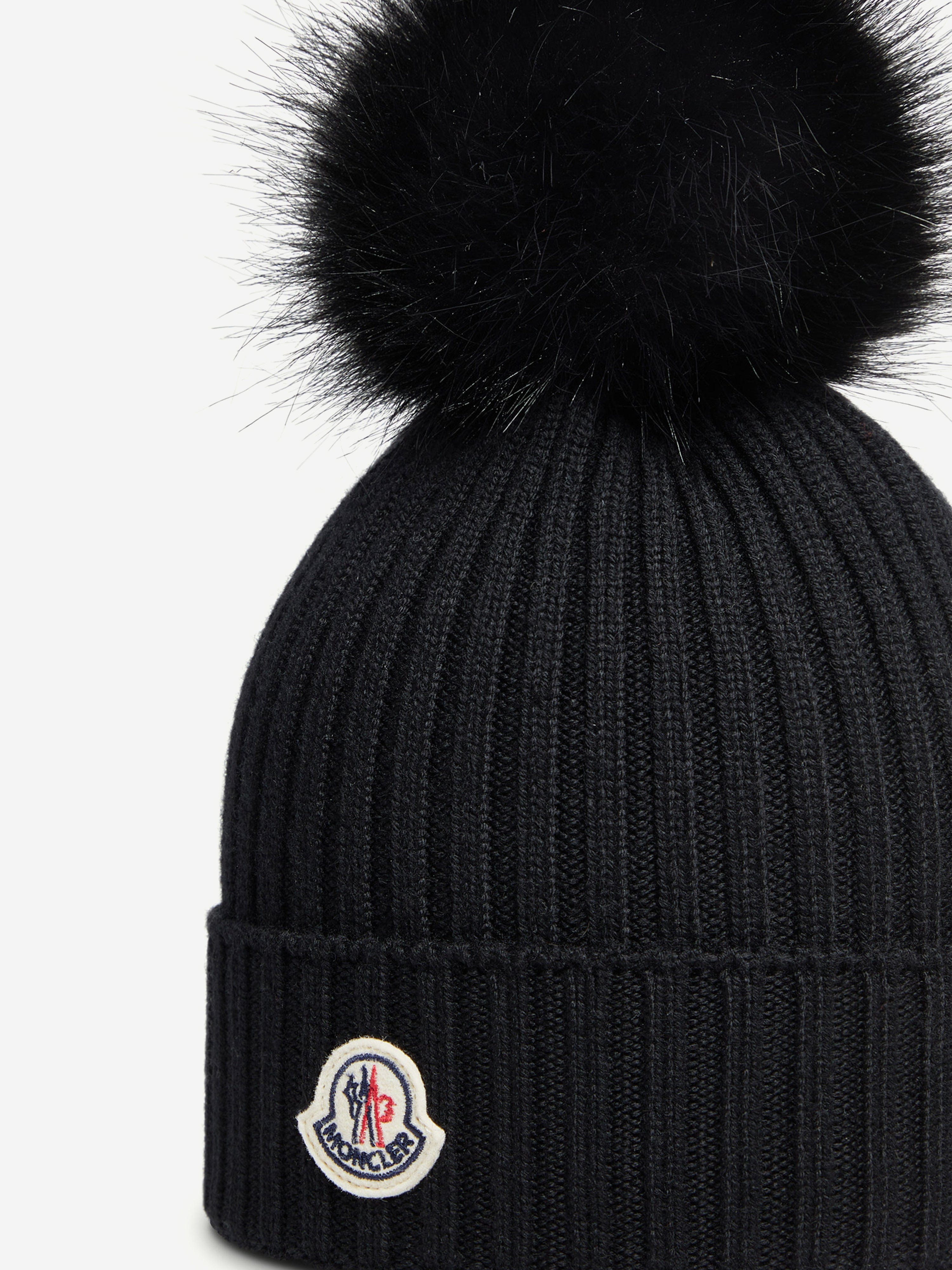 Moncler Enfant Girls Knitted Pom Pom Hat in Black
