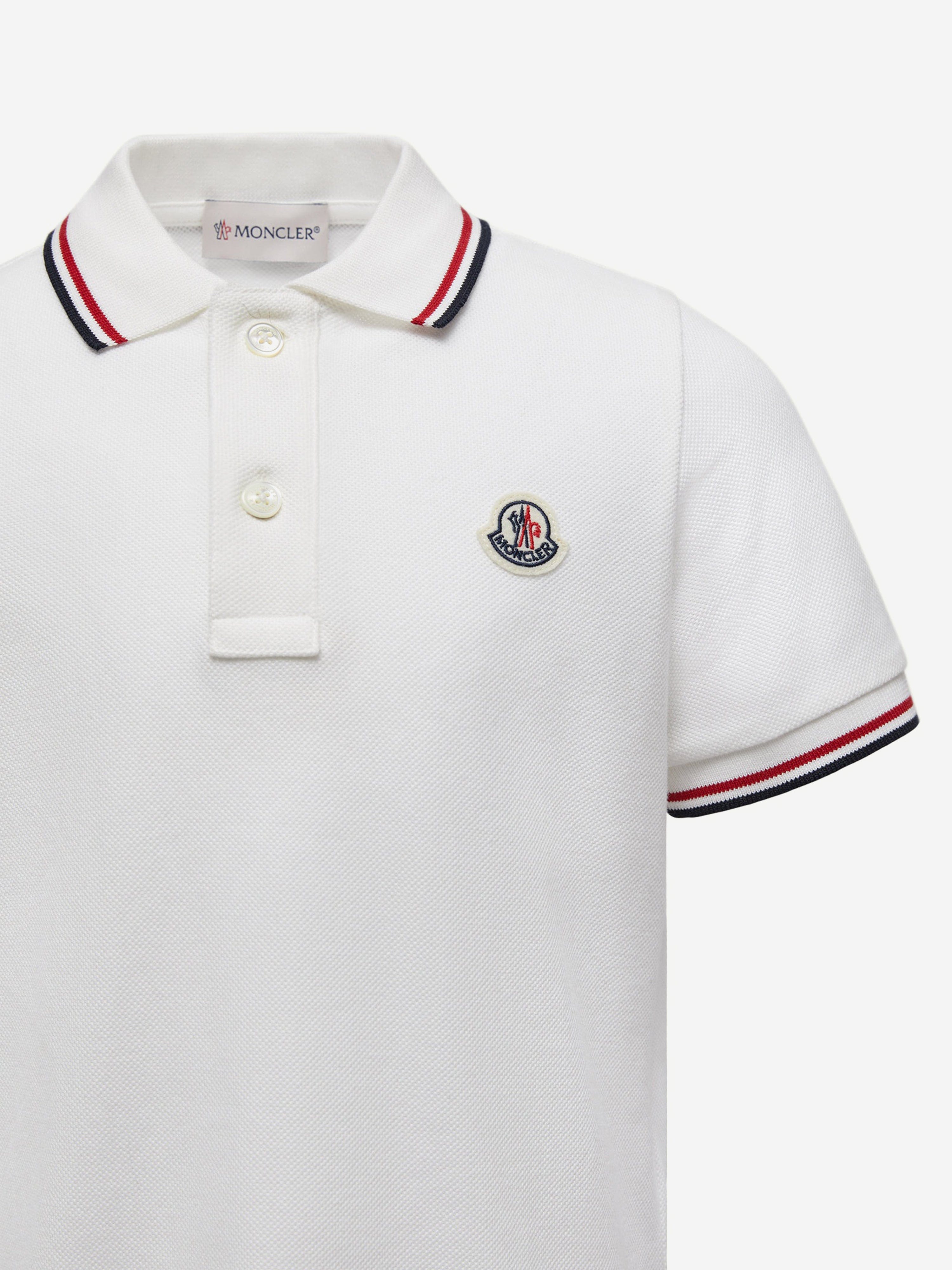 Moncler Enfant Boys Logo Polo Shirt in Ivory