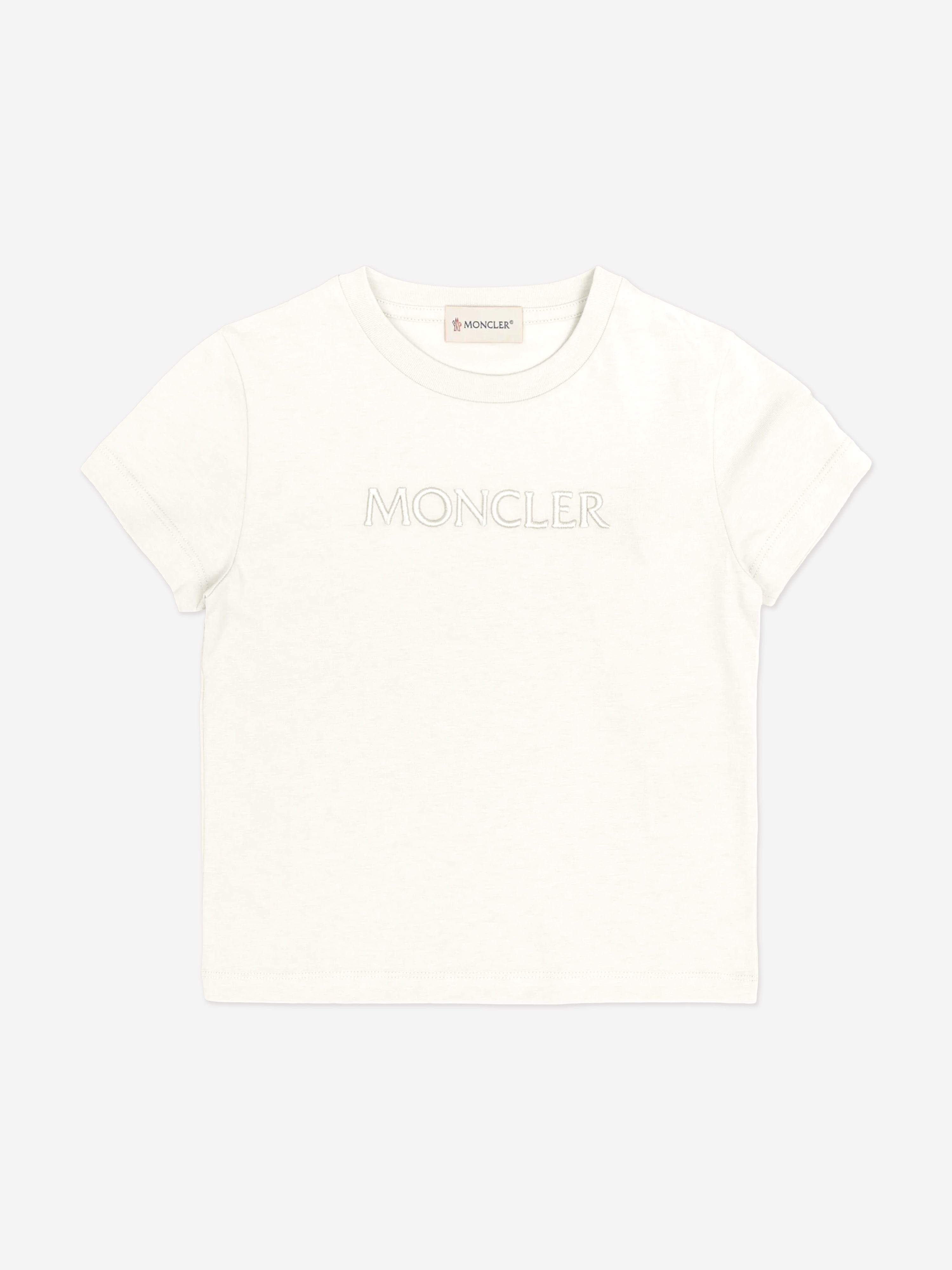 Moncler Enfant Girls Logo T-Shirt in Ivory