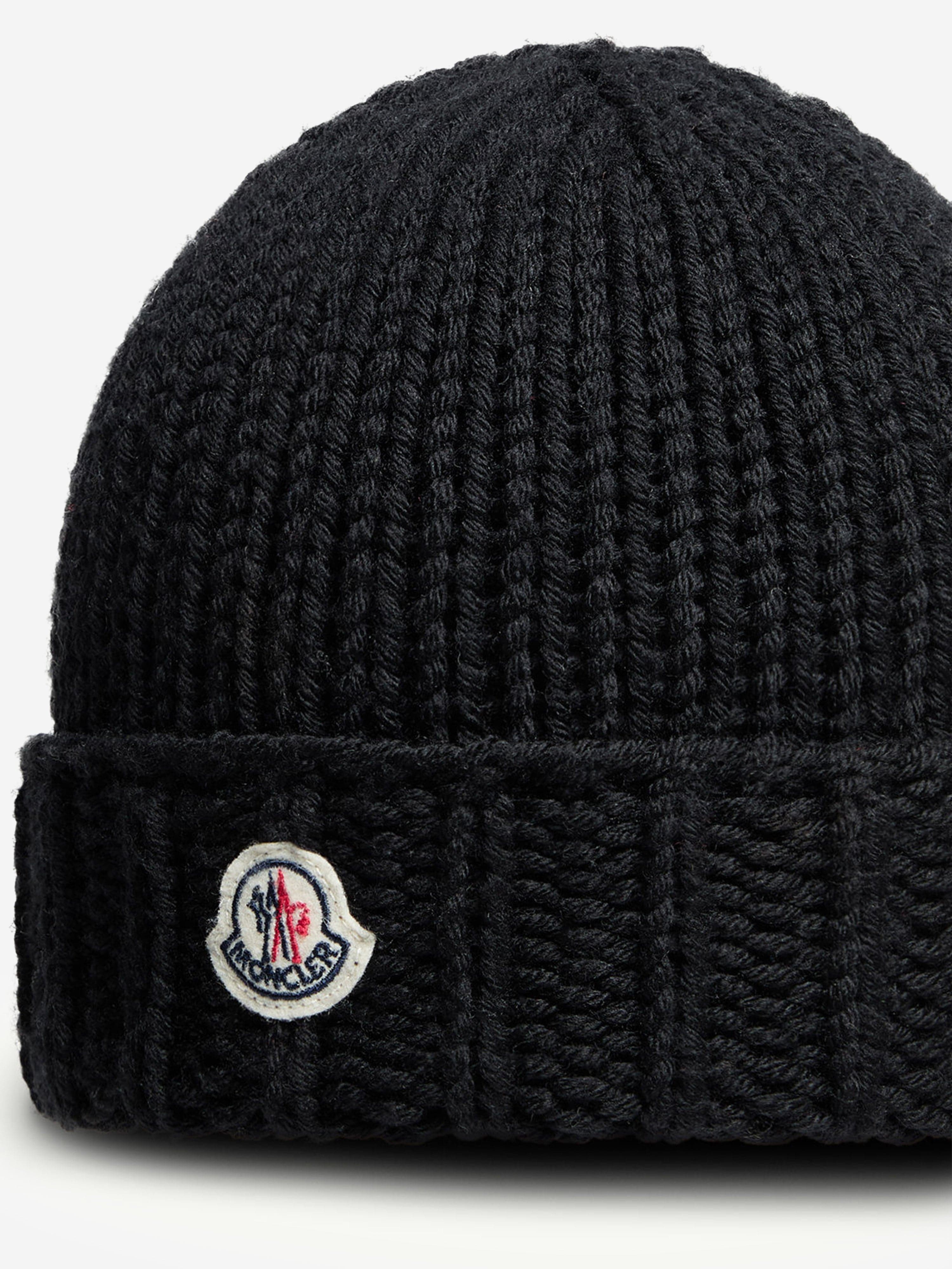 Moncler Enfant Girls Wool Knit Beanie Hat in Black