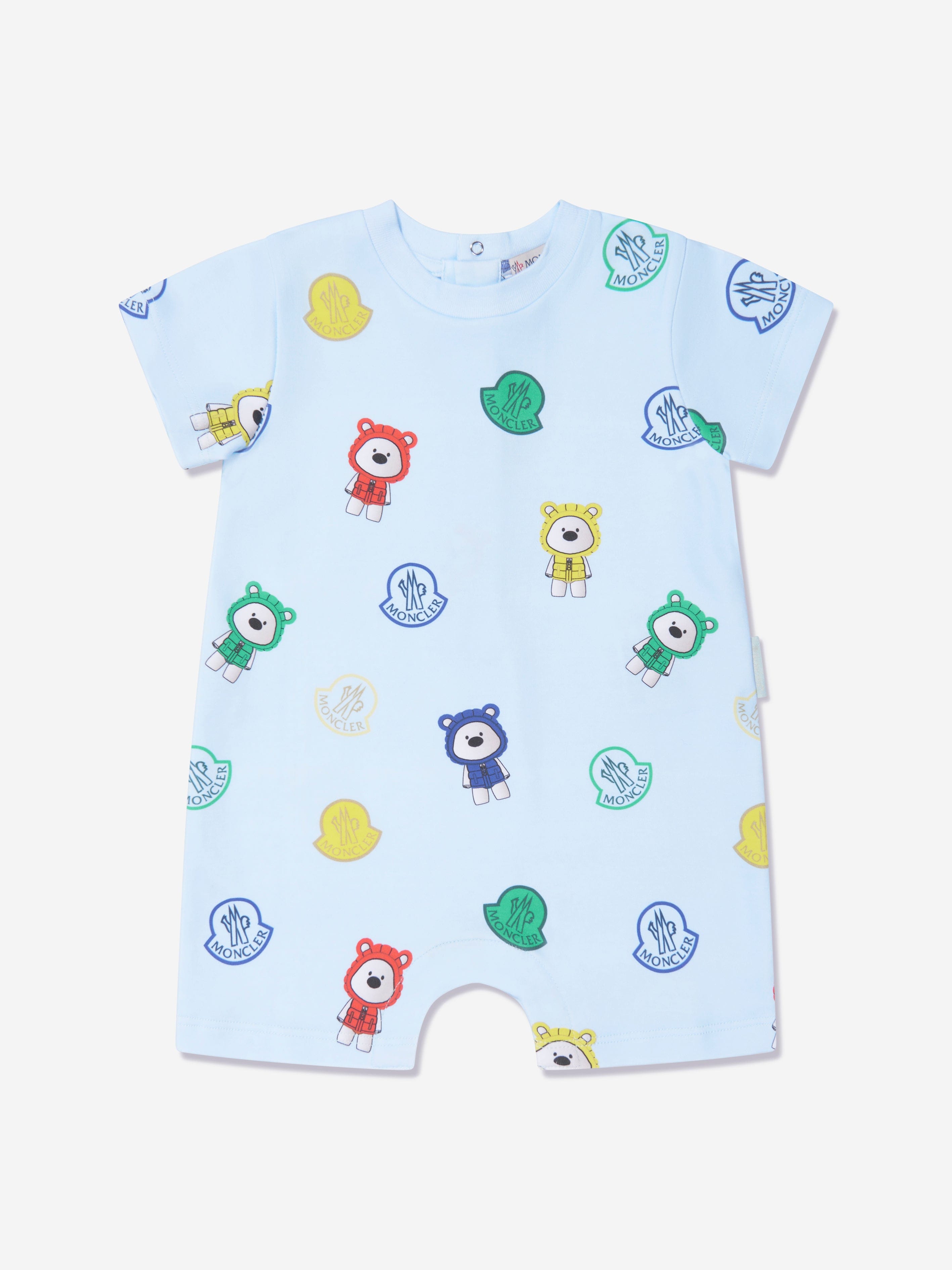 Moncler Enfant Baby Boys Bear Print Romper in Blue