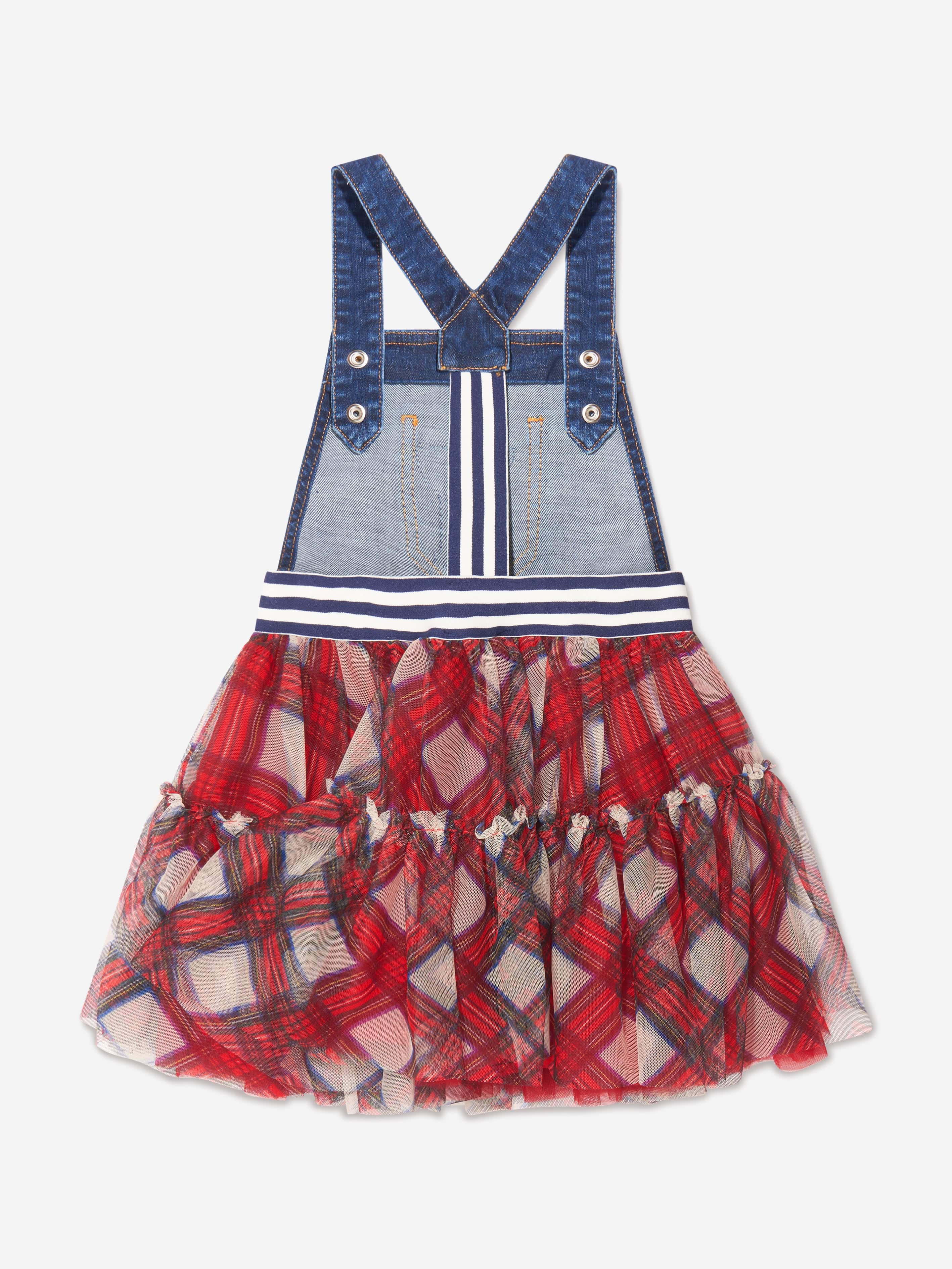 Monnalisa Girls Denim And Tulle Dungaree Dress