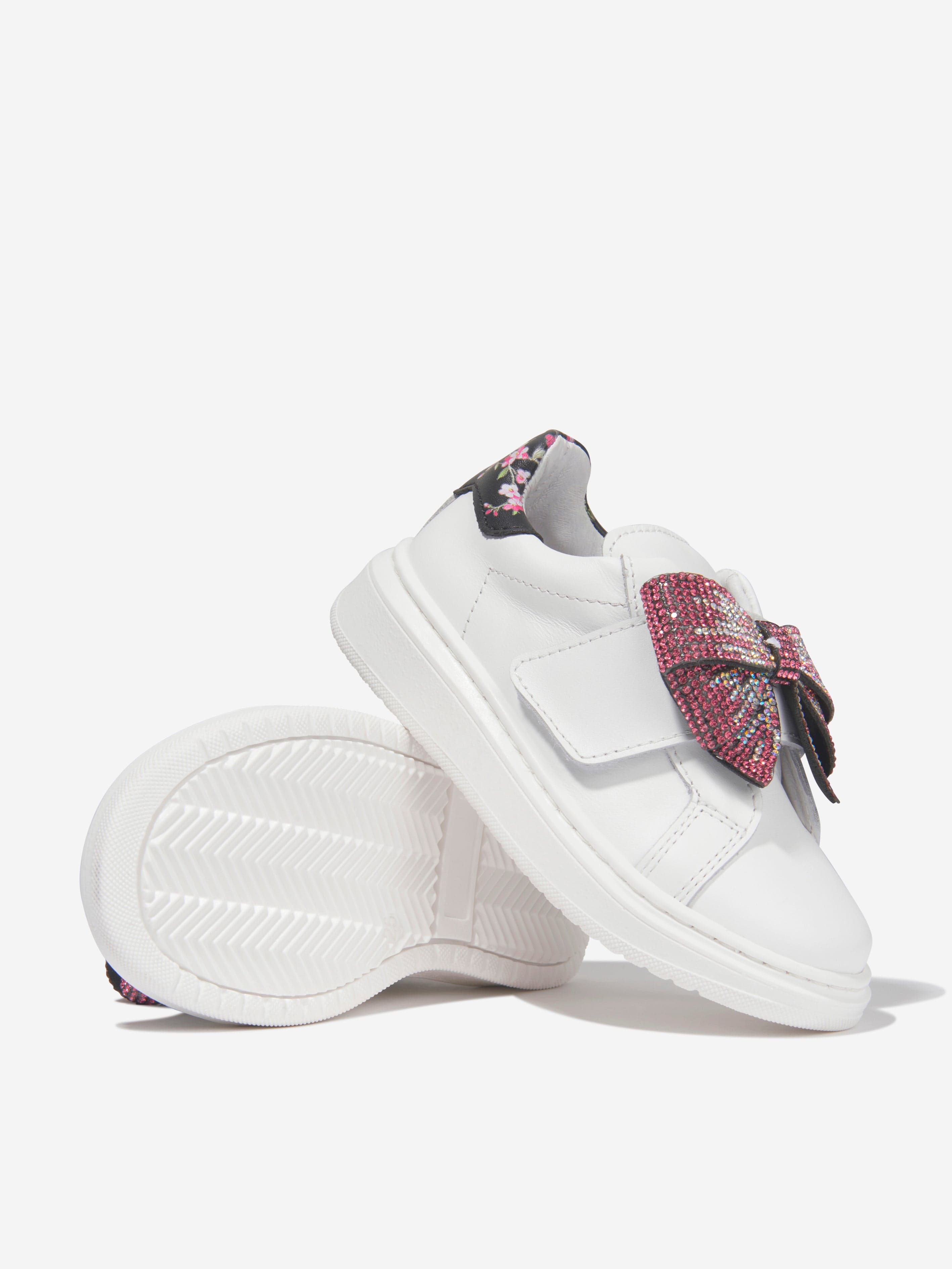 Monnalisa Girls Leather Bow Trainers