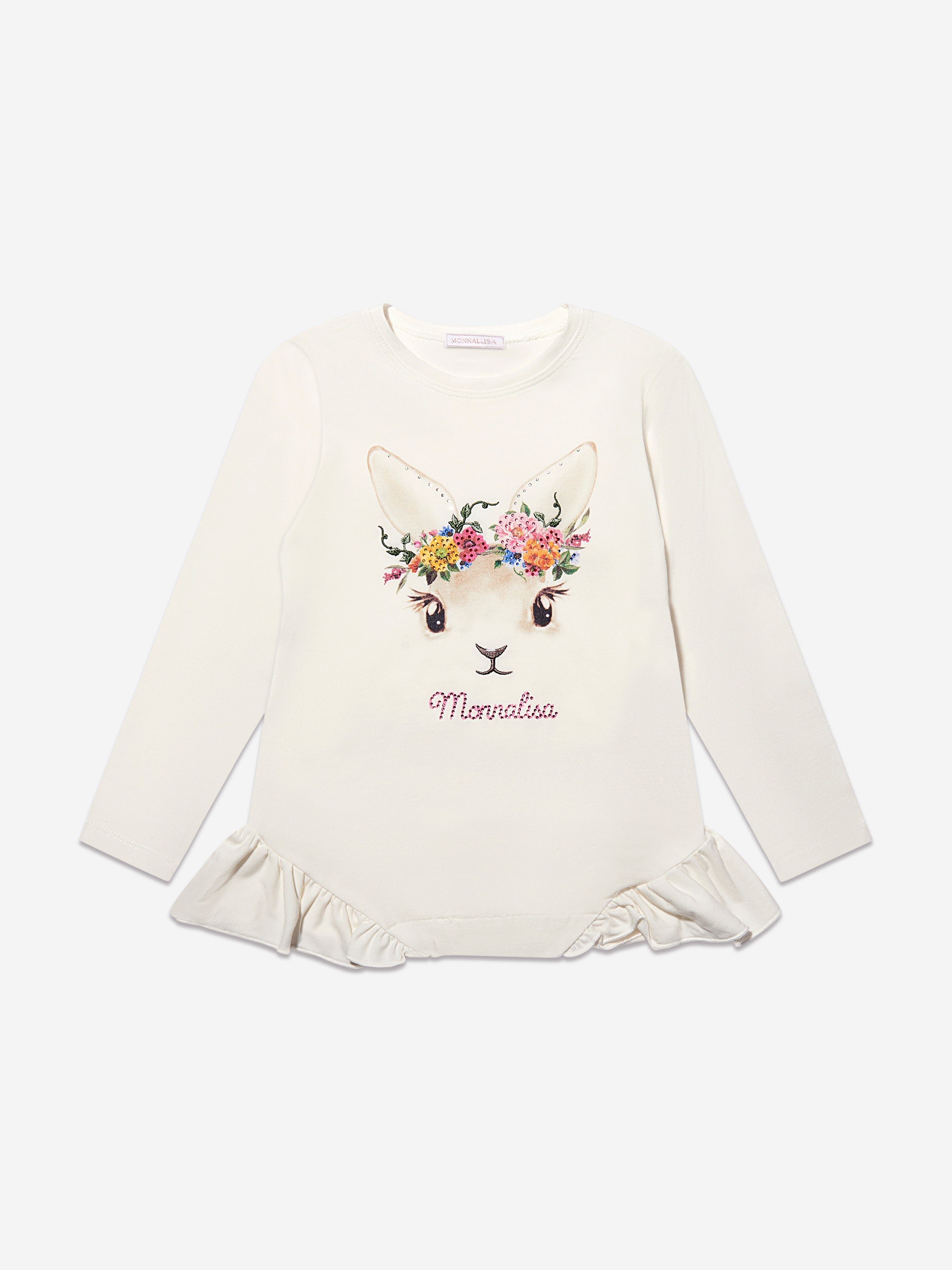 Monnalisa Girls Long Sleeve Rabbit Print T-Shirt