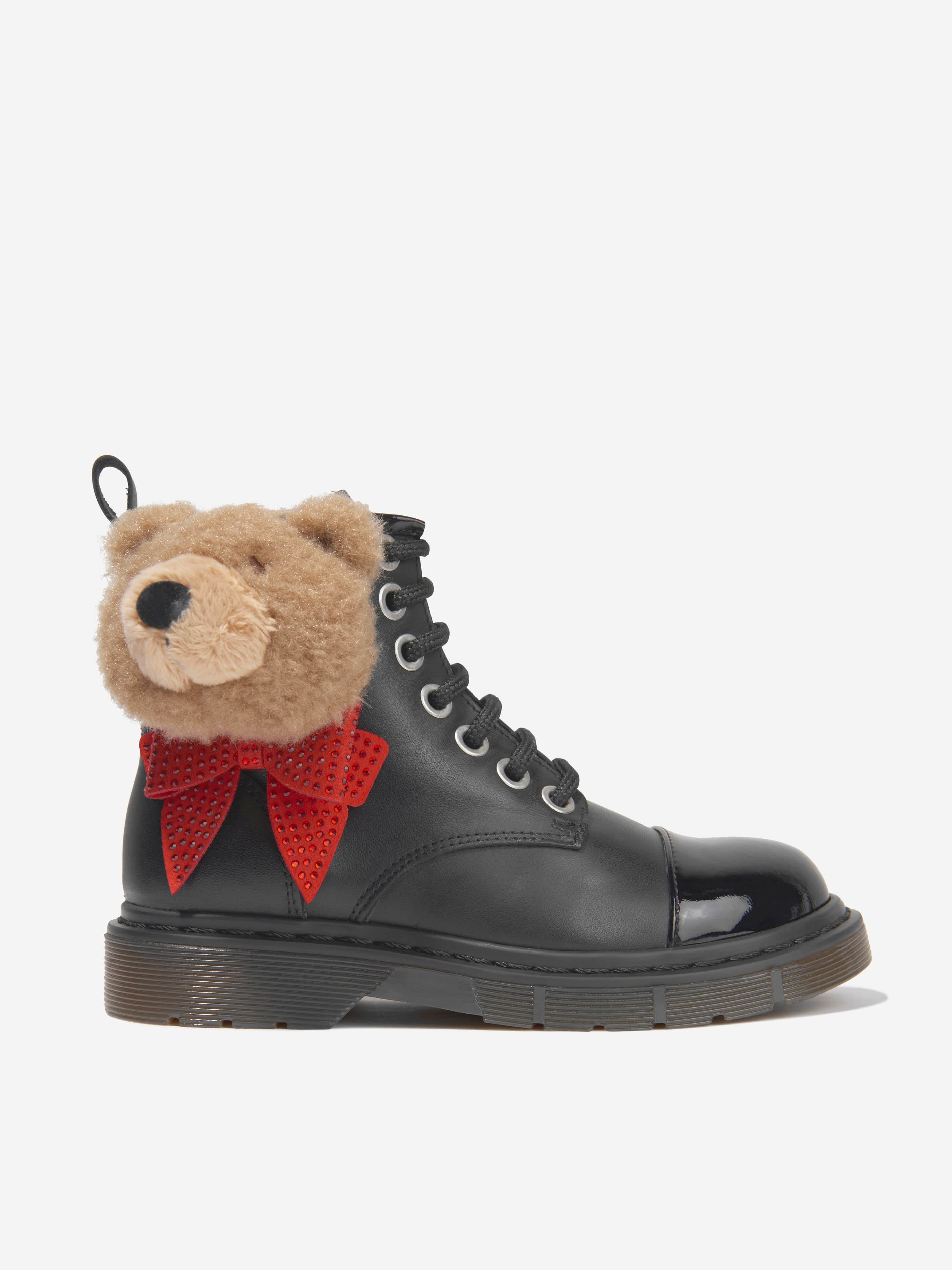 Monnalisa Girls Leather Teddy Bear Boots