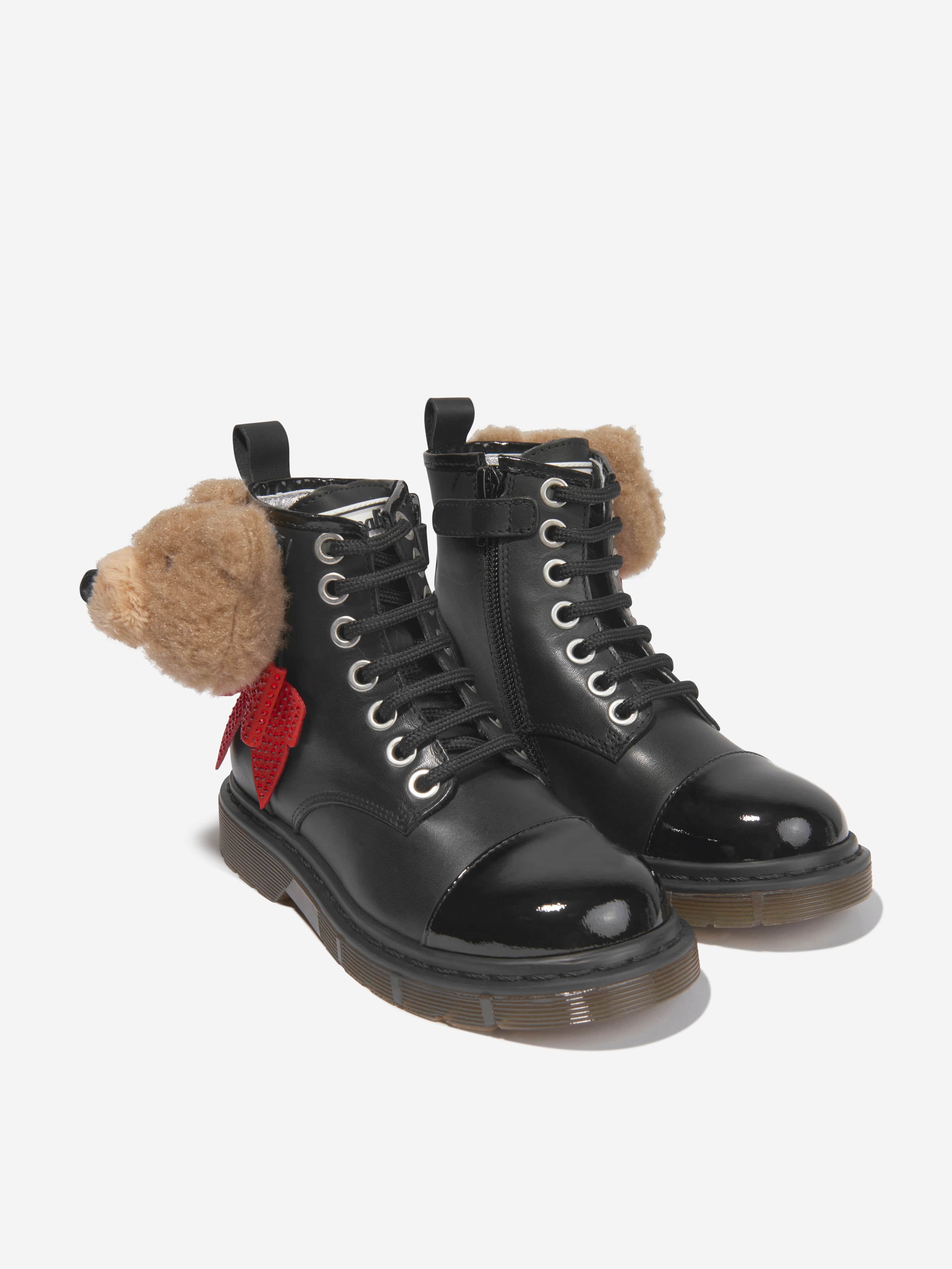 Monnalisa Girls Leather Teddy Bear Boots