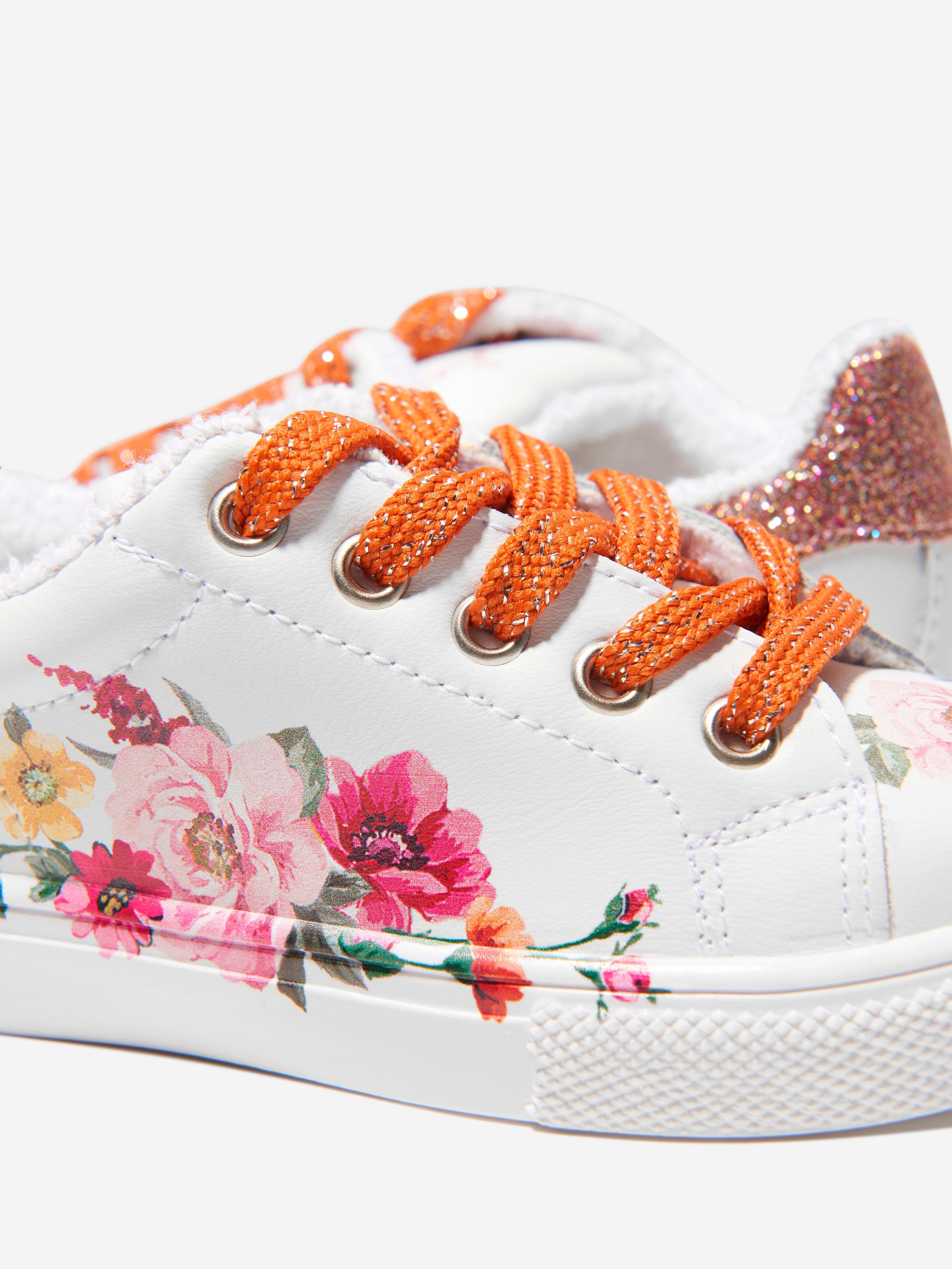 Monnalisa Girls Leather Floral Trainers