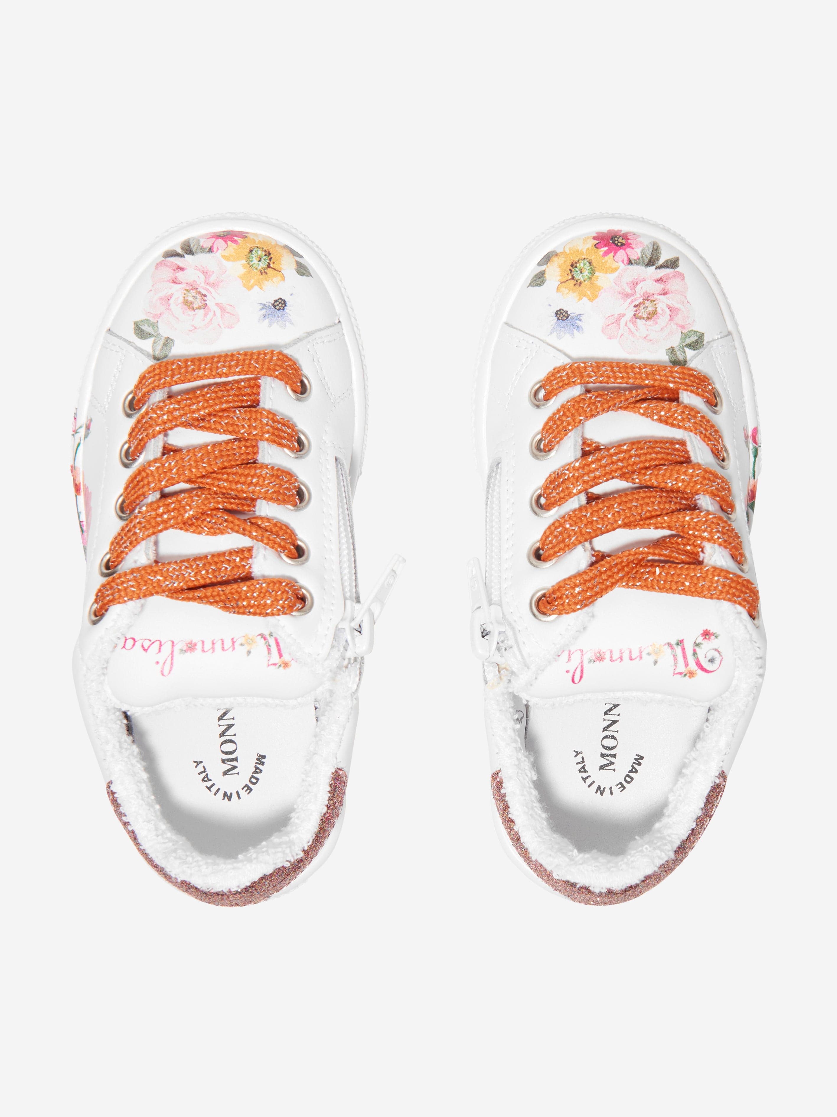 Monnalisa Girls Leather Floral Trainers