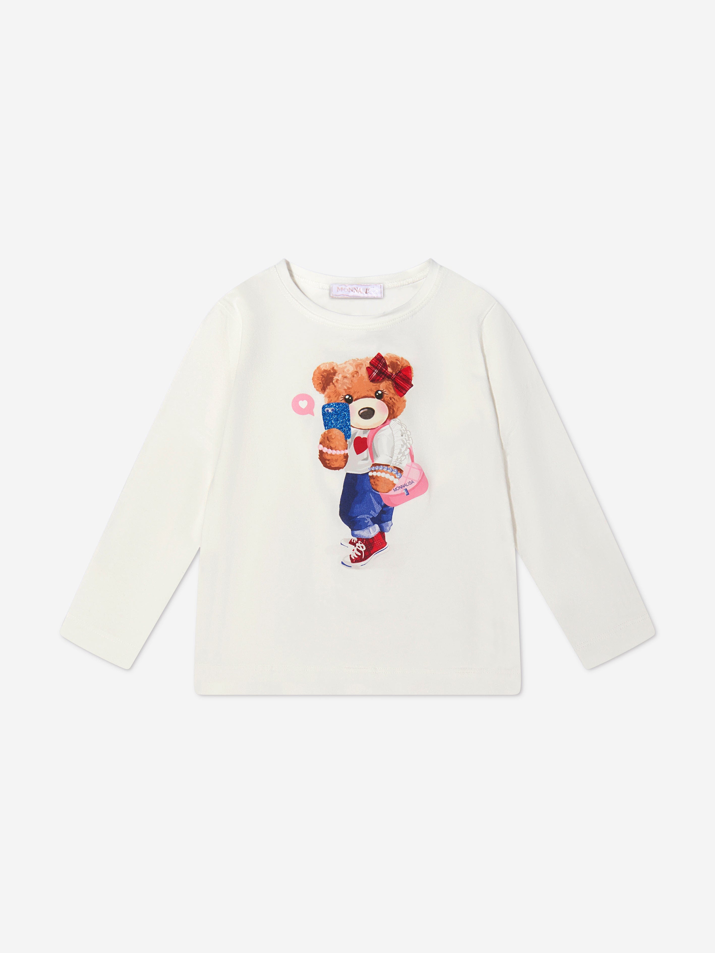 Monnalisa Girls Long Sleeve Selfie Bear T-Shirt