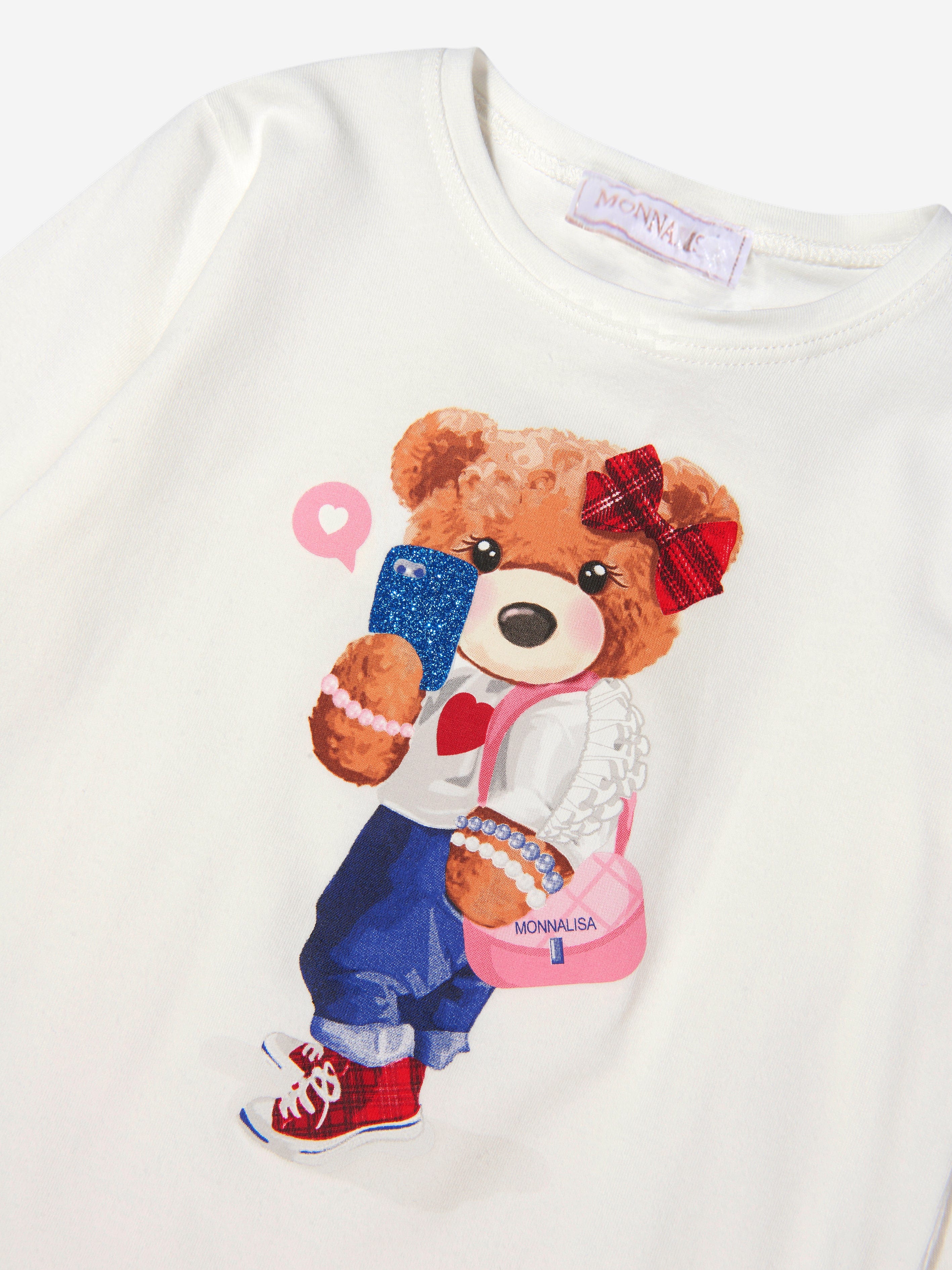 Monnalisa Girls Long Sleeve Selfie Bear T-Shirt