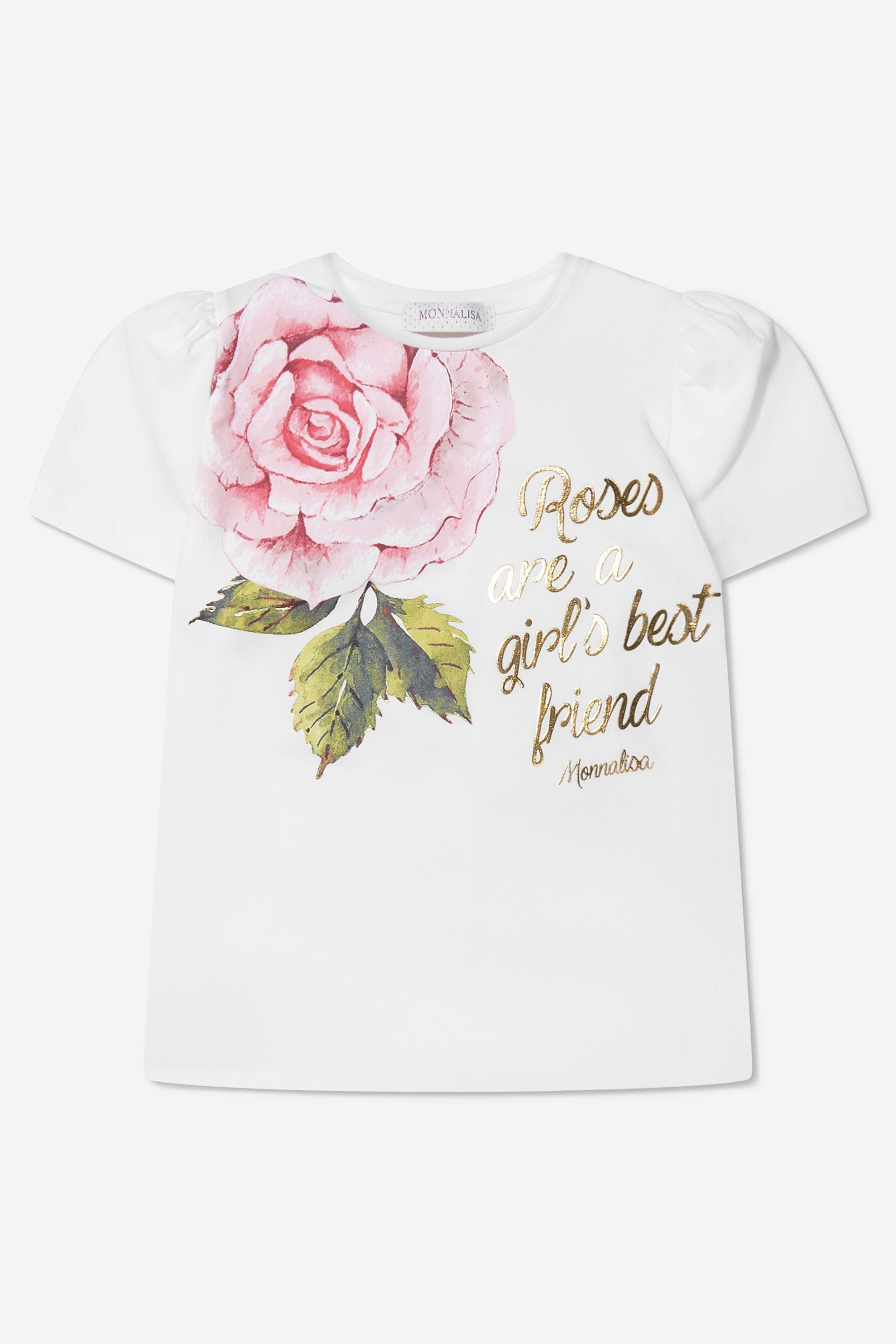 Monnalisa Girls Cotton Jersey Rose Print T-Shirt