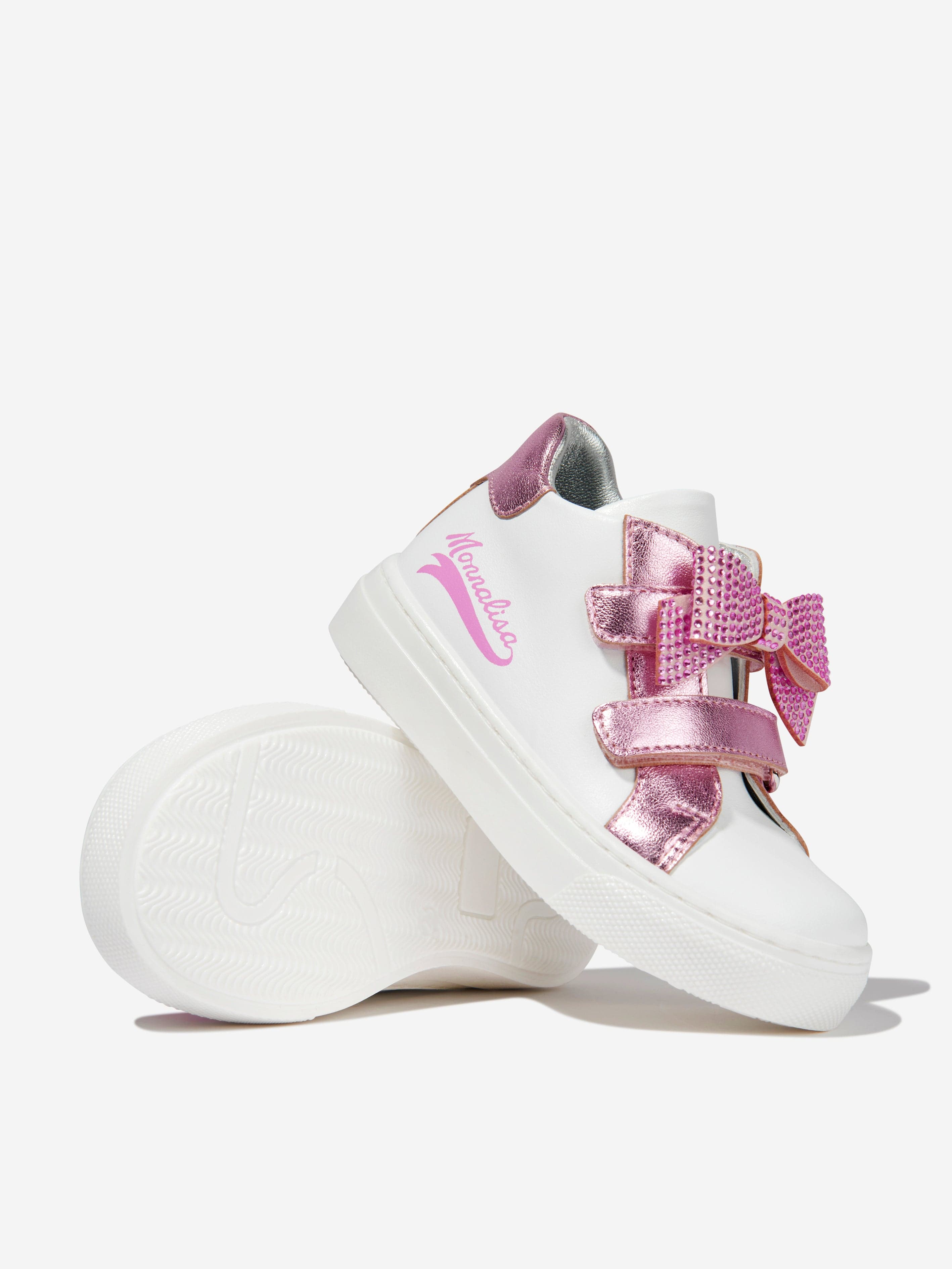 Monnalisa Girls Leather Bow Trainers