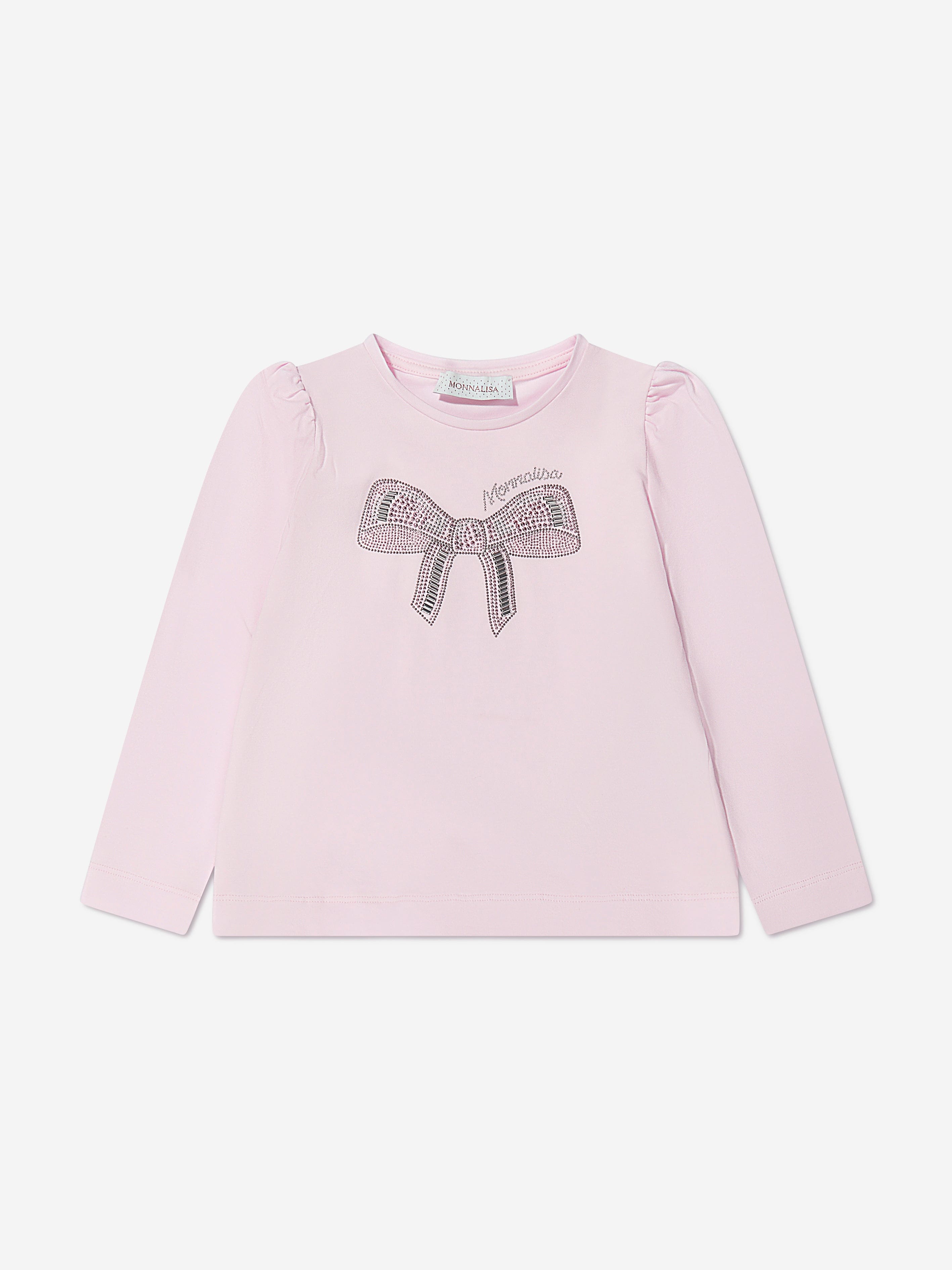 Monnalisa Girls Bow Print Long Sleeve T-Shirt