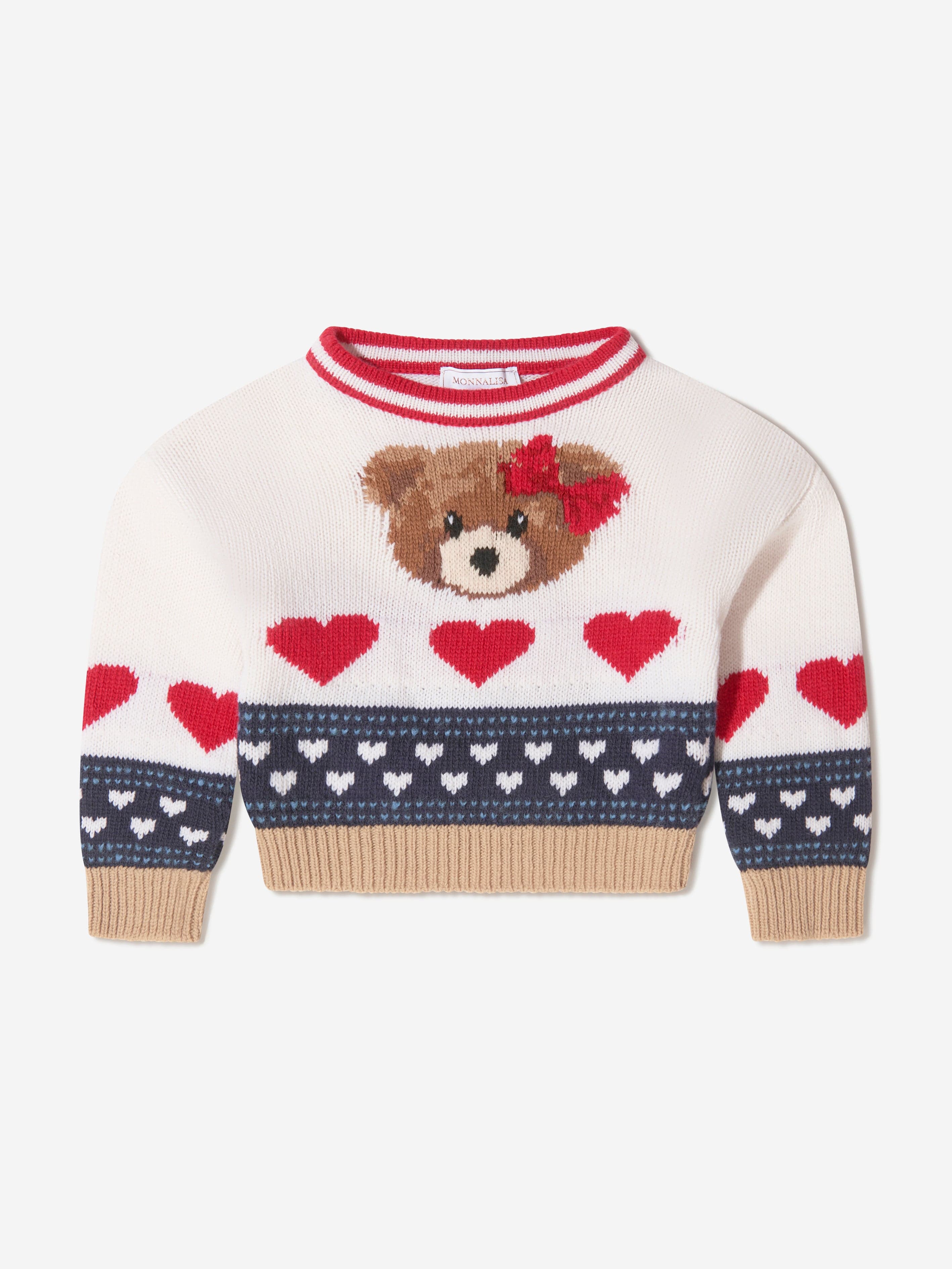 Monnalisa Girls Jacquard Teddy Bear Jumper