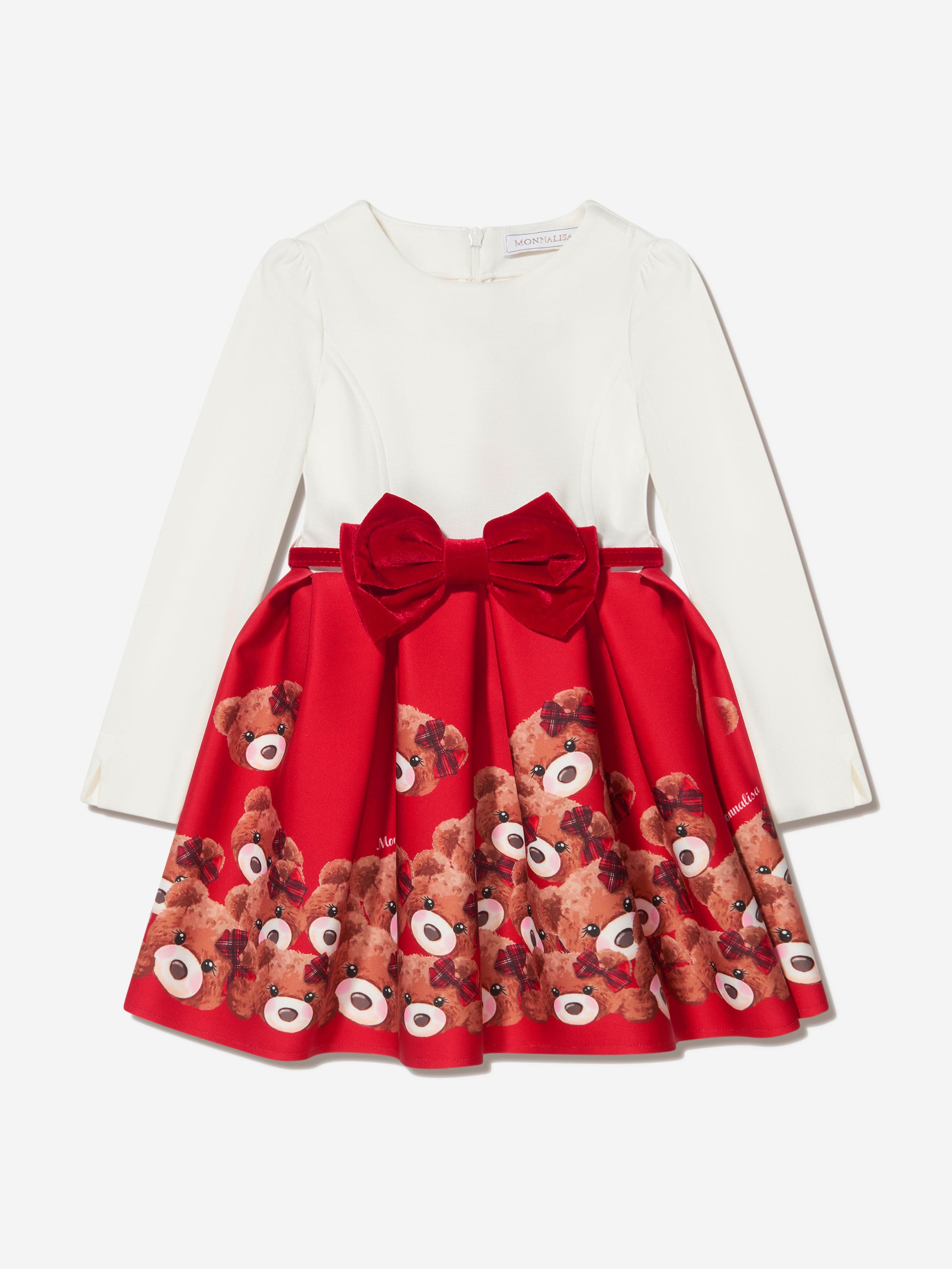 Monnalisa Girls Long Sleeve Teddy Bear Dress