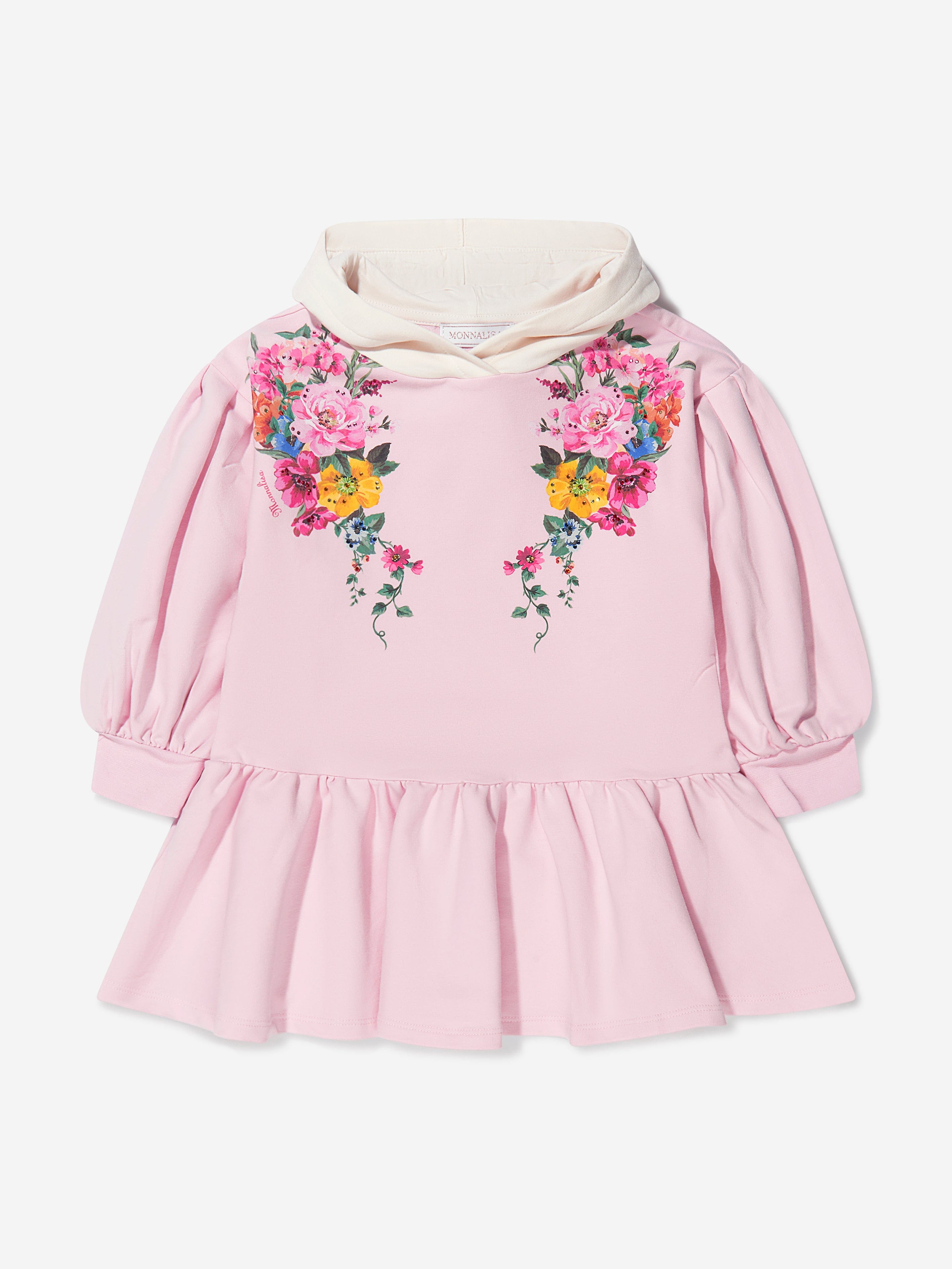 Monnalisa Girls Floral Hooded Sweater Dress